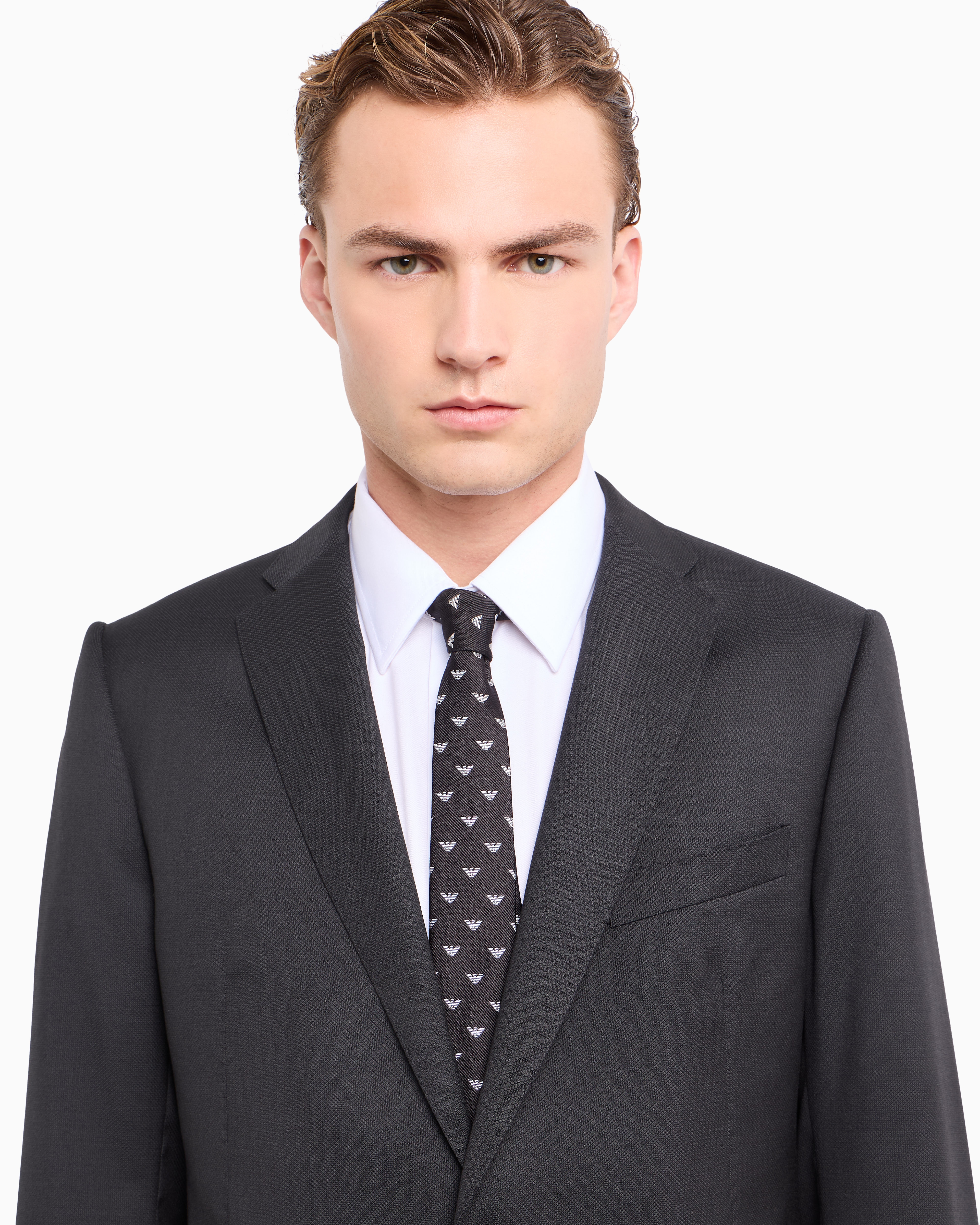 Emporio Armani Official Store Pure Silk Tie With All-over Jacquard Micro-eagle In Black