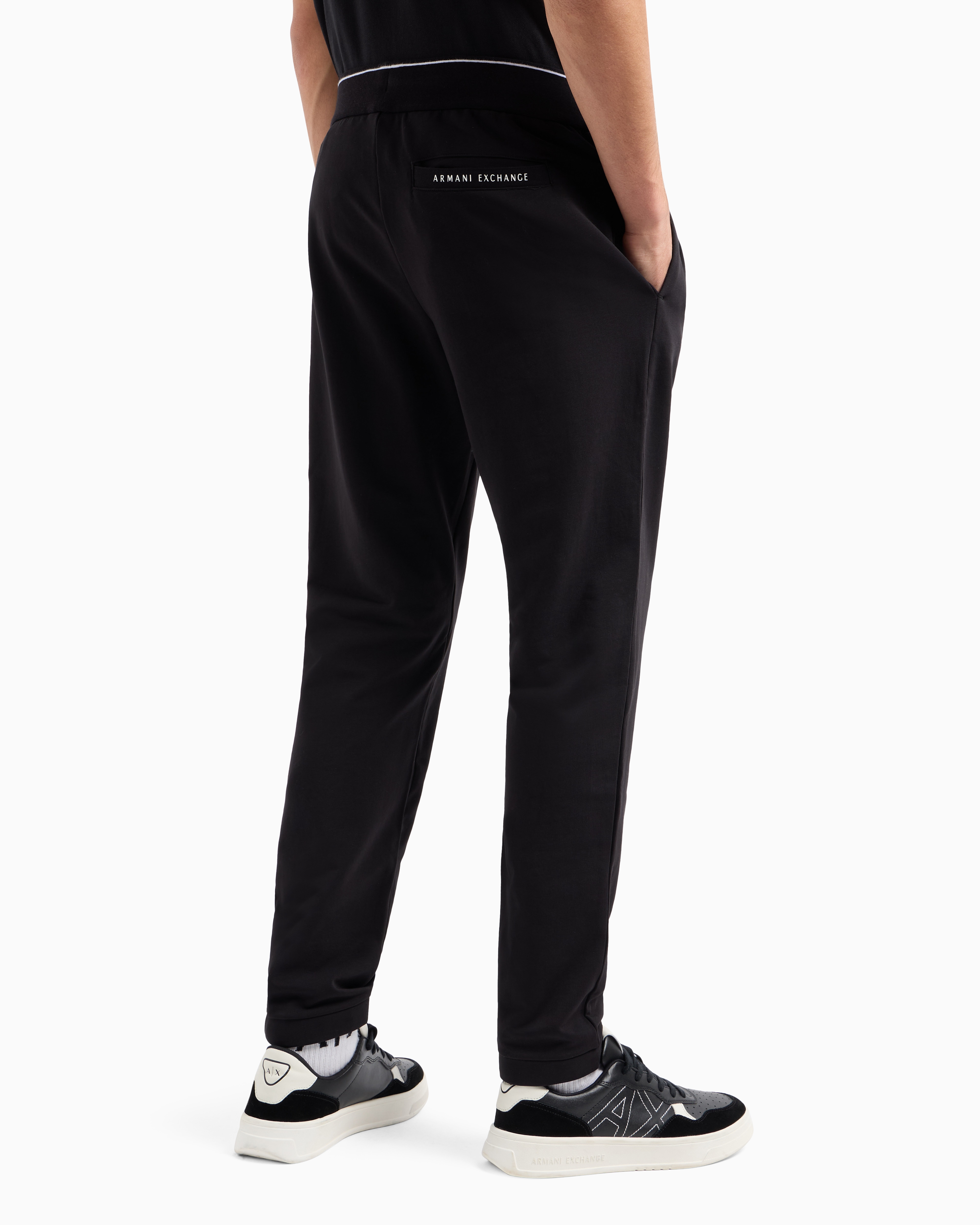 Armani Exchange Ribbed-edge Track Trousers In Black