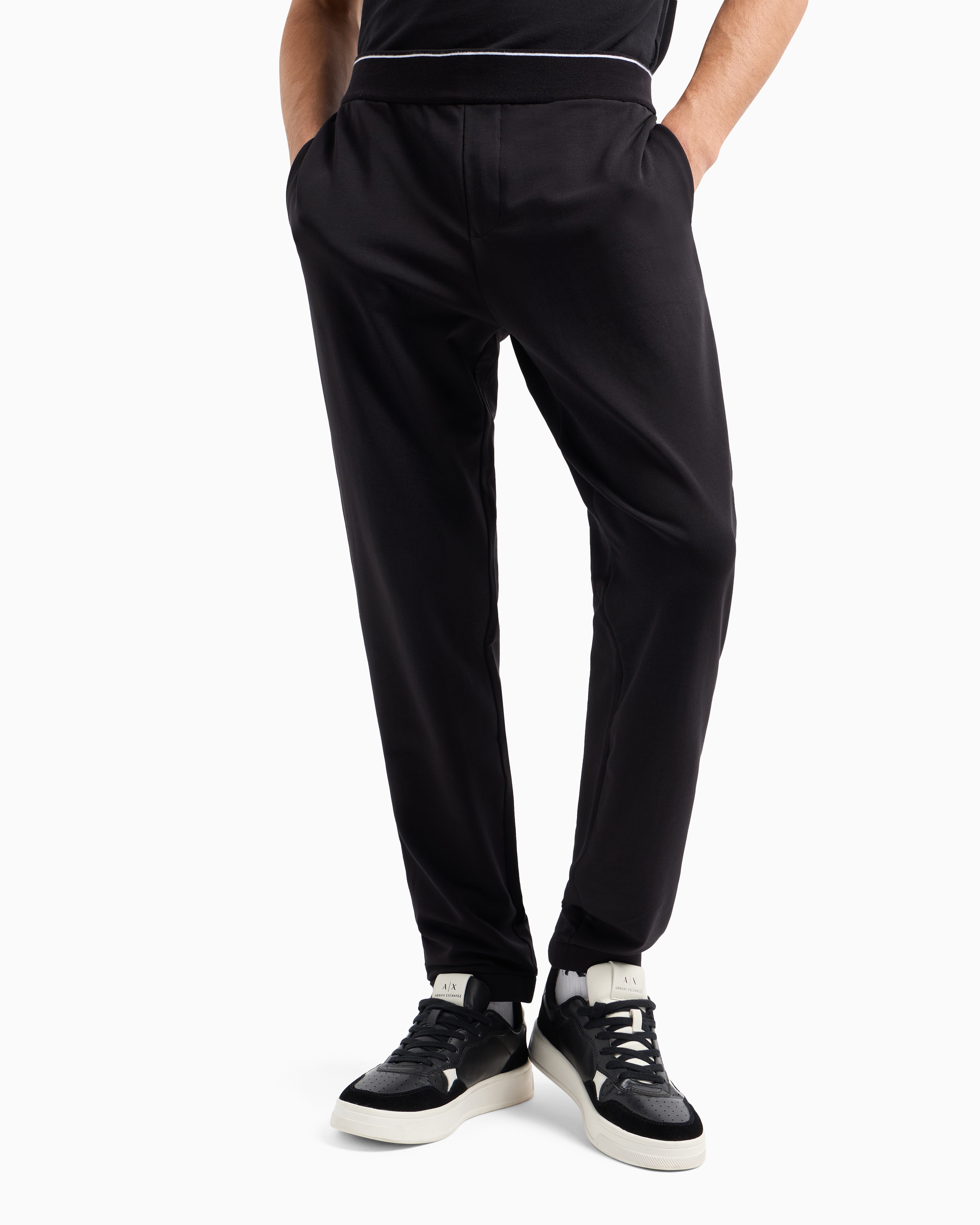 Armani Exchange Ribbed-edge Track Trousers In Black