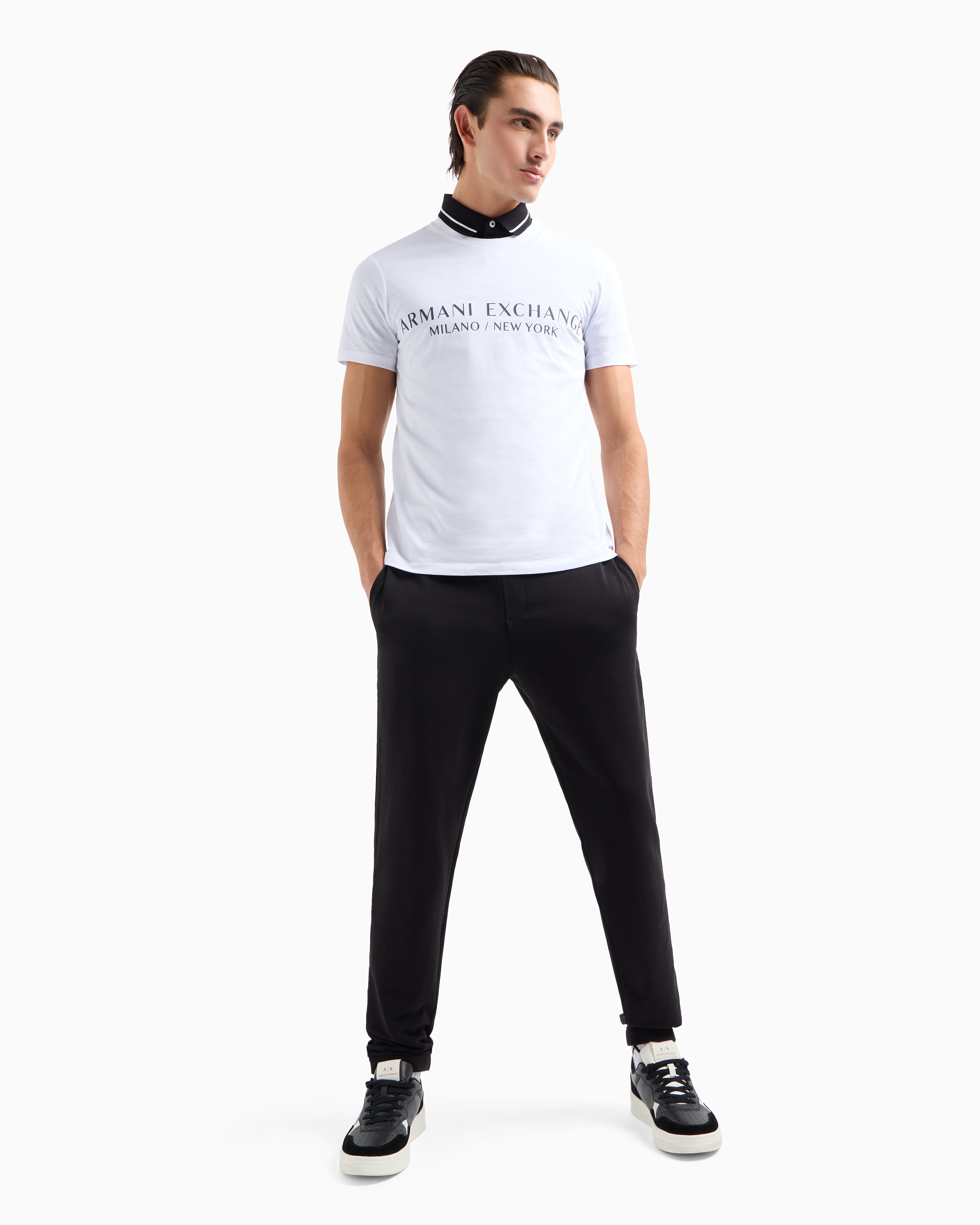 Armani Exchange Ribbed-edge Track Trousers In Black