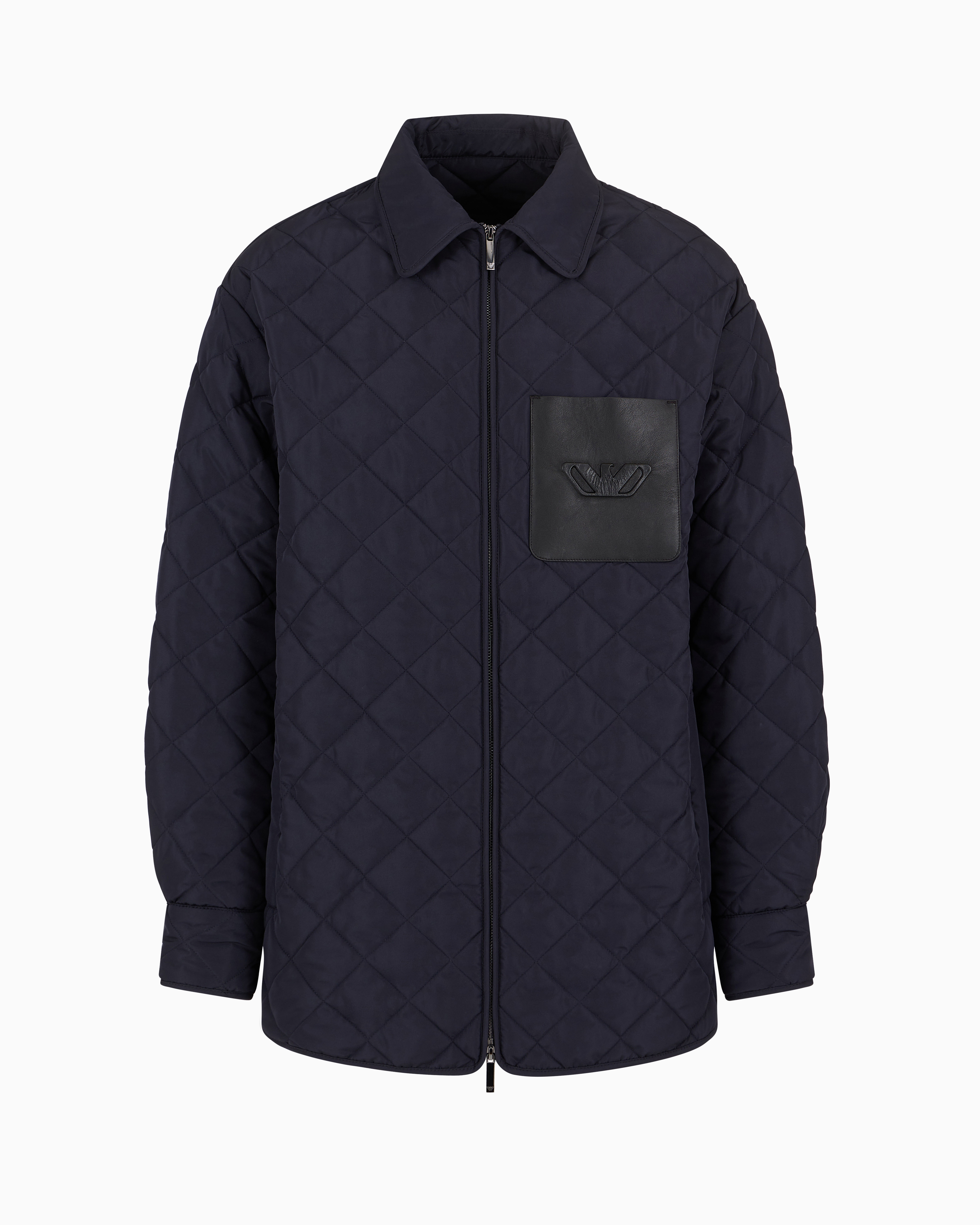 Emporio Armani Official Store Diamond-quilted Nylon Blouson With Logo Pocket In Navy Blue