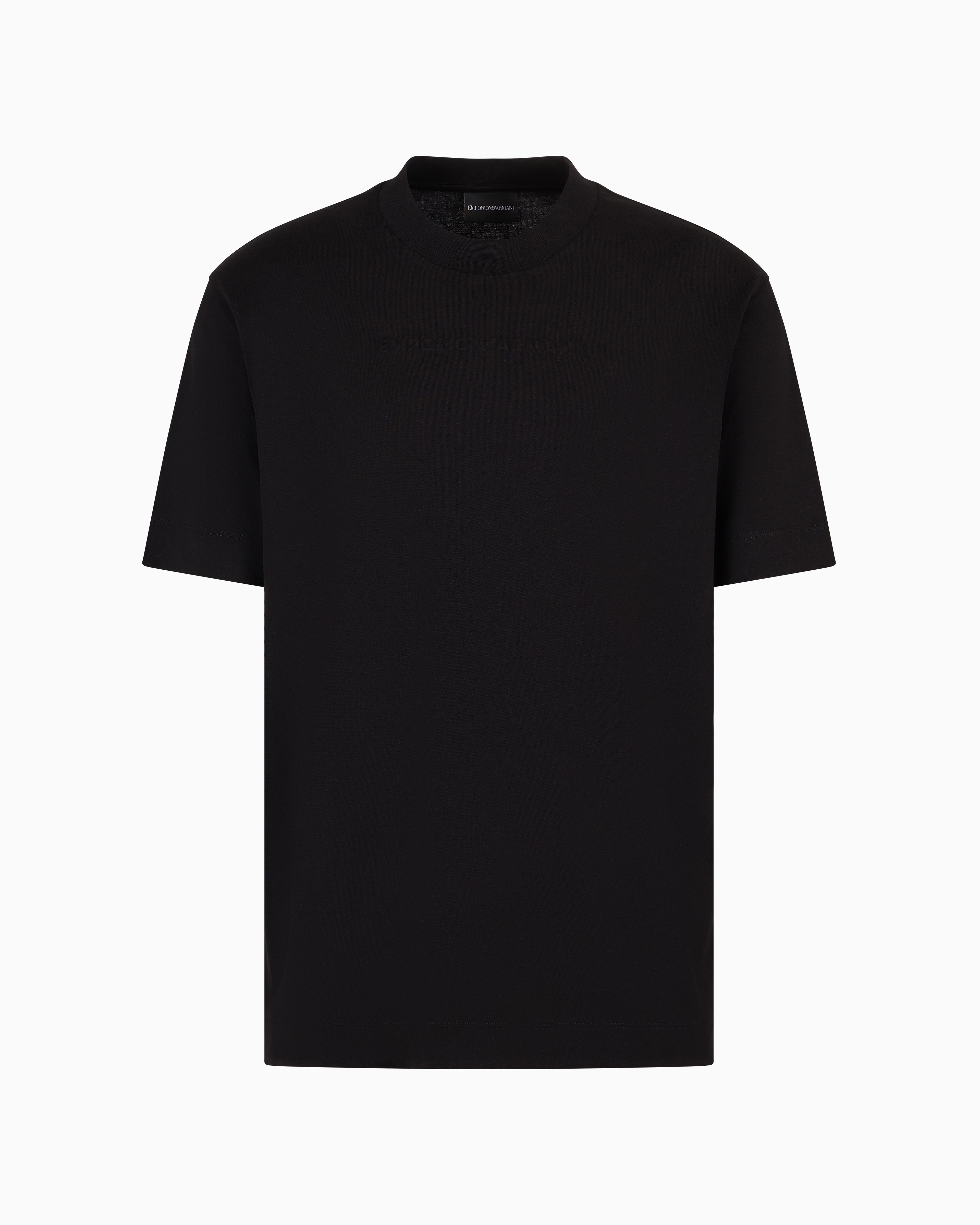 Emporio Armani Official Store Pima-jersey T-shirt With Asv Domed Logo In Black