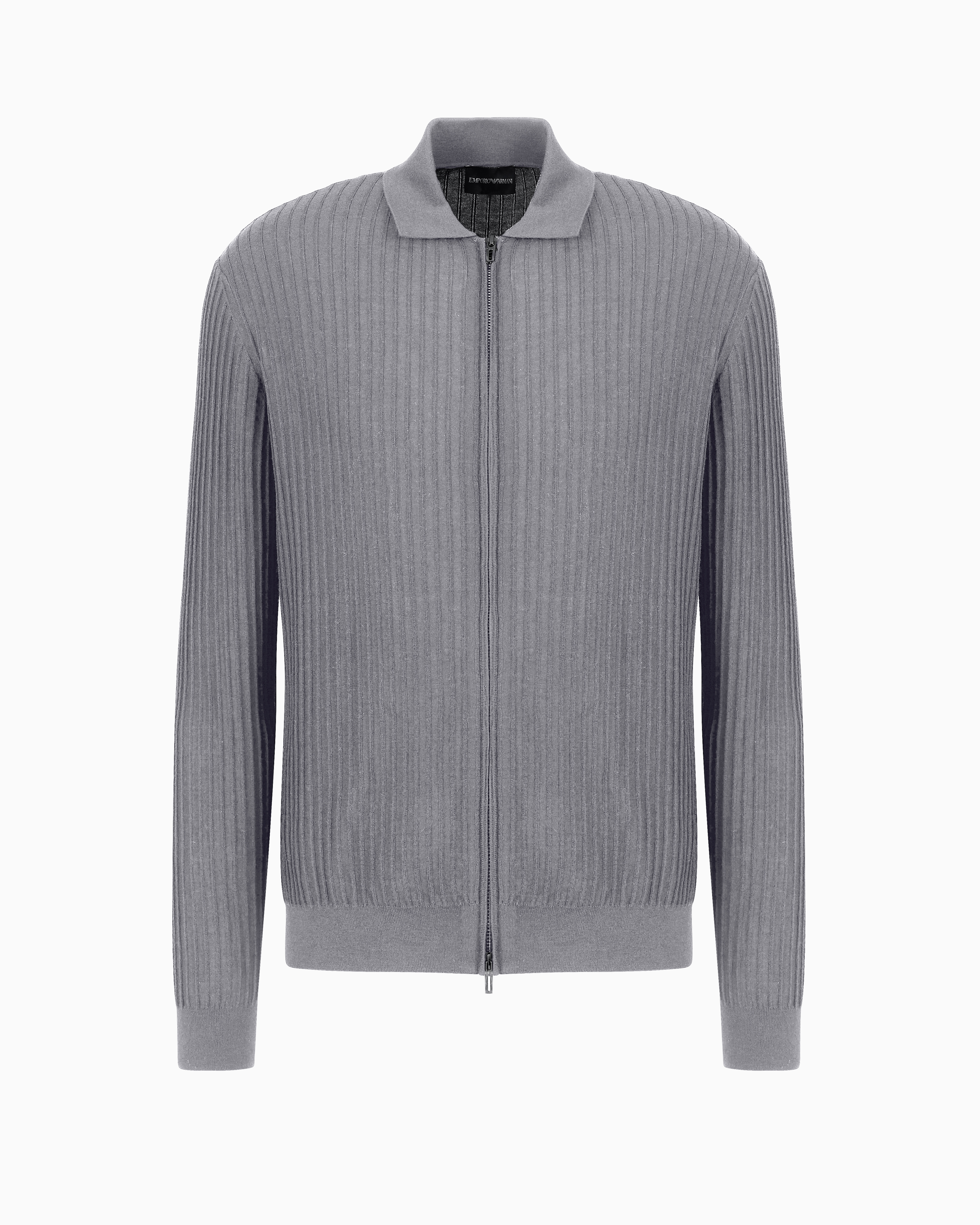 Emporio Armani Official Store Travel Essentials Virgin-wool Cardigan With Zip And Rib Effect In Gray