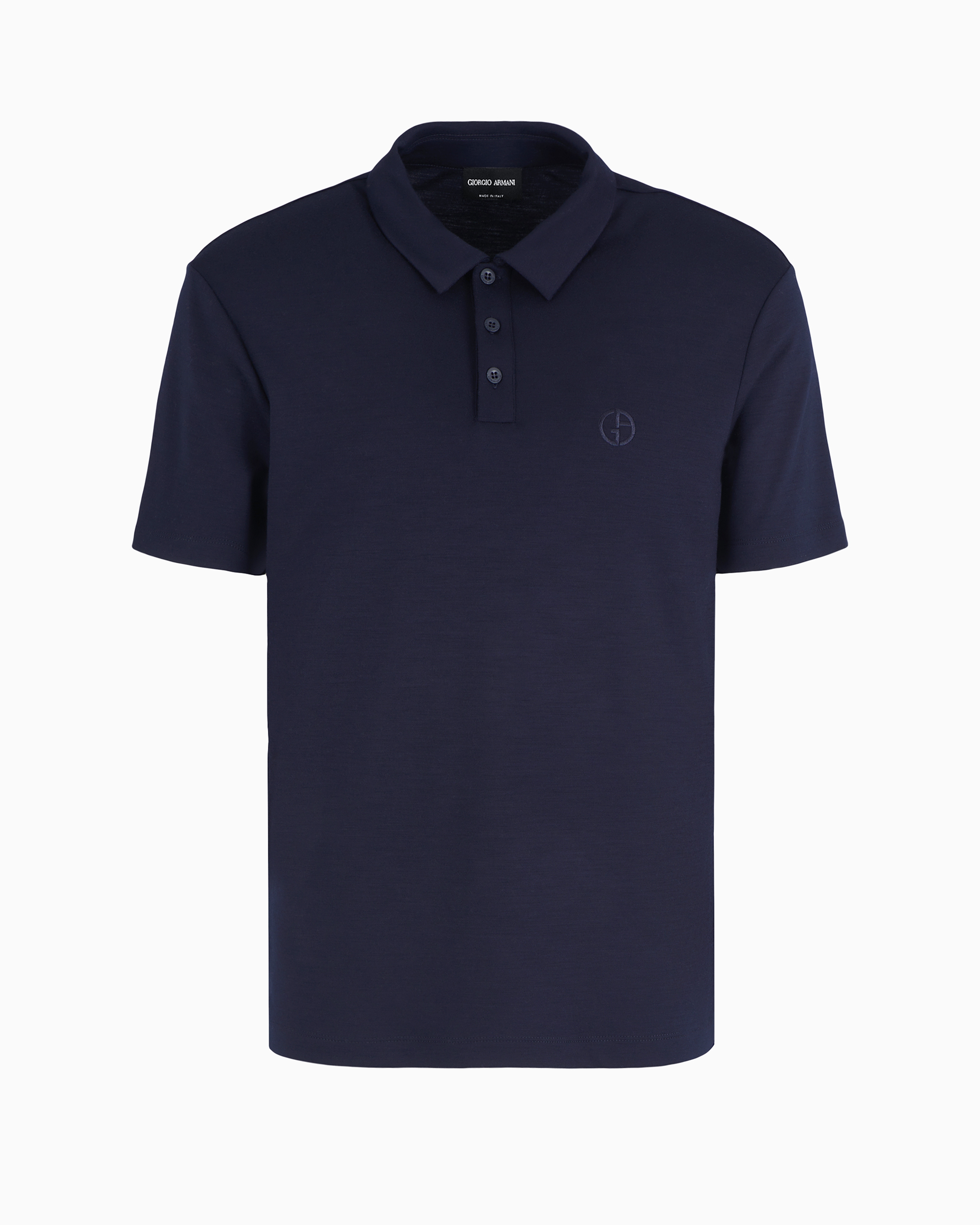 Giorgio Armani Short-sleeved Polo Shirt In Virgin-wool Interlock In Blue