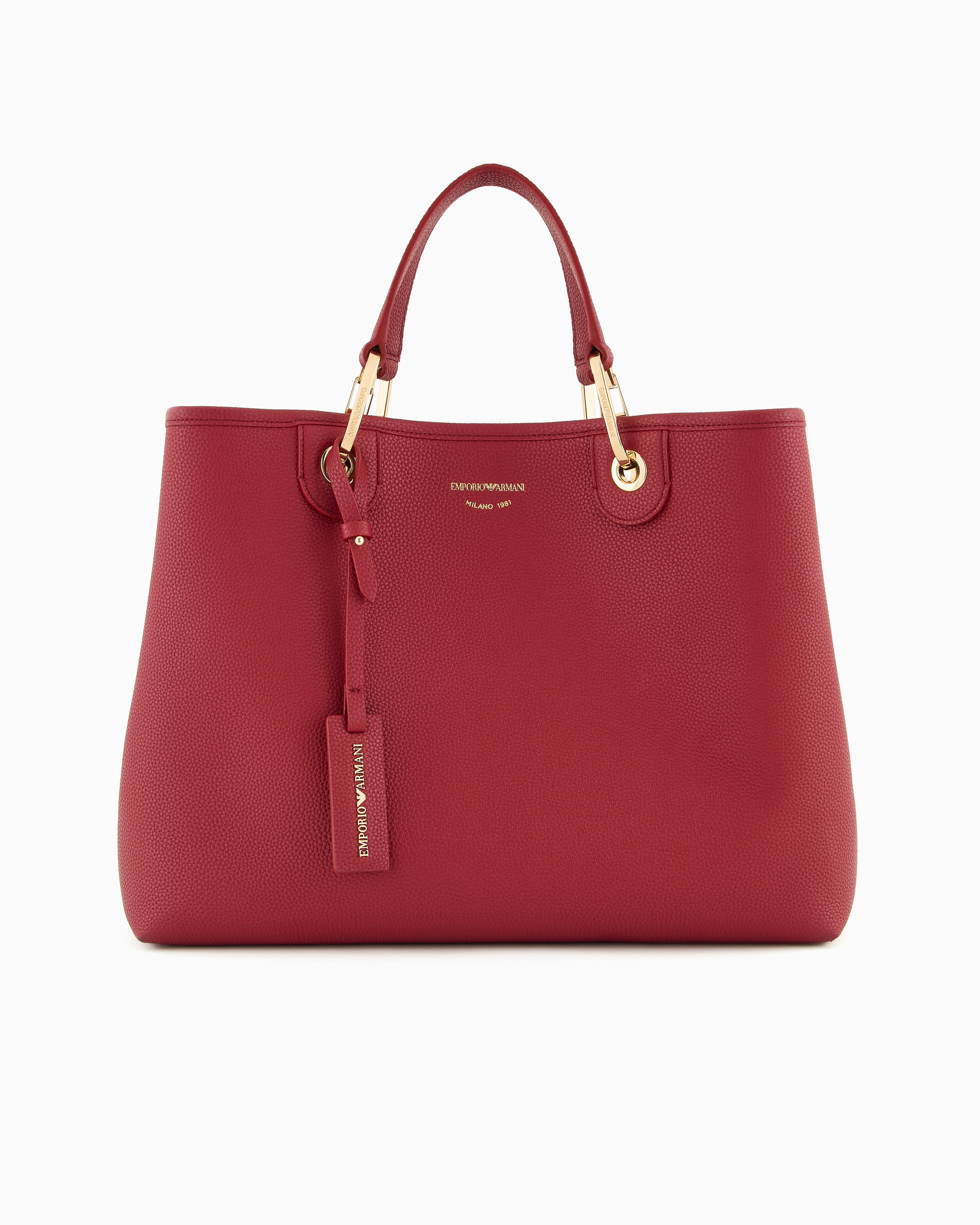 Emporio Armani Medium Myea Shopper Bag With Deer Print In Burgundy