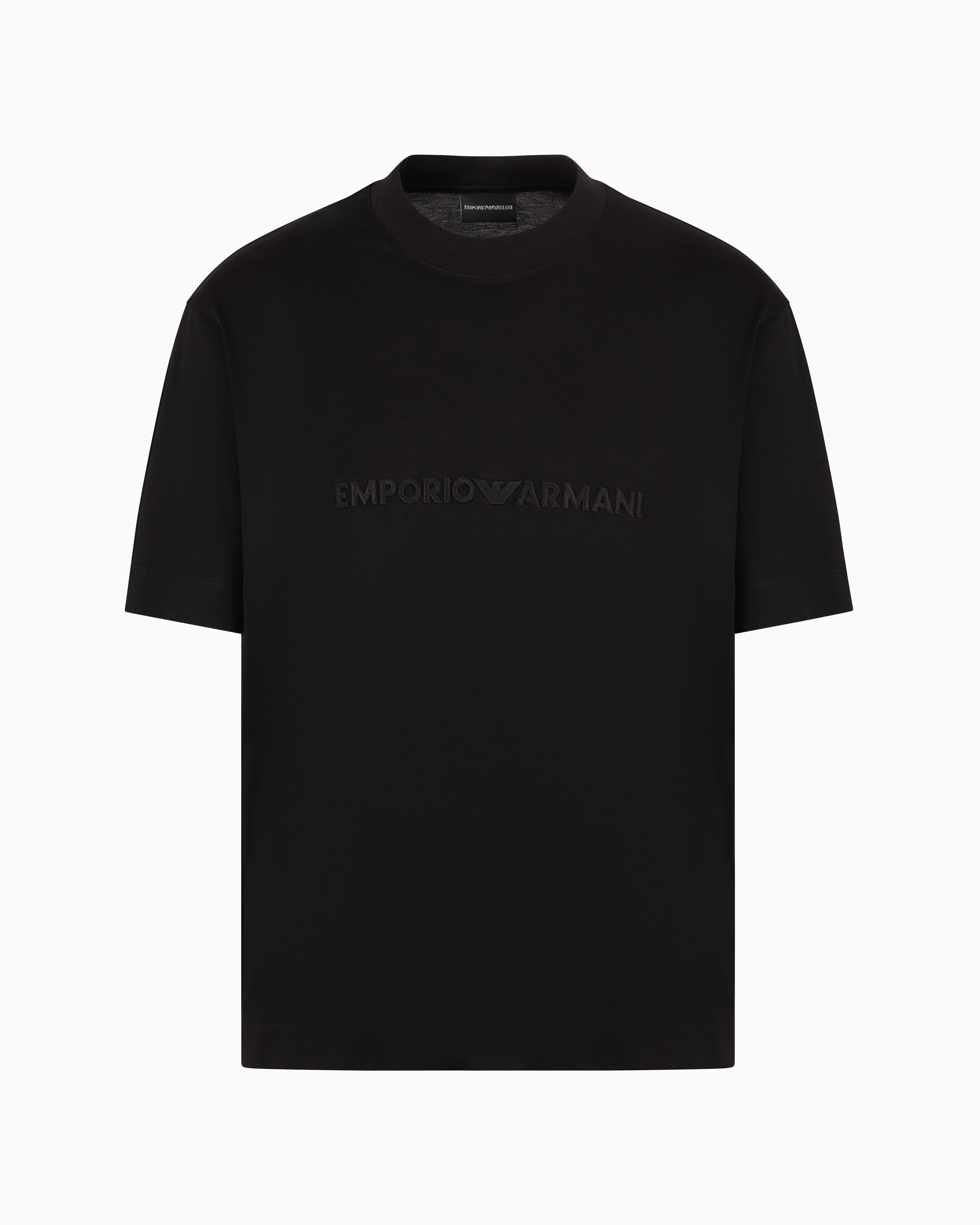 Emporio Armani Official Store Asv T-shirt Aus Jersey-lyocell-mischung Mit Logostickerei In Relief-optik In Black