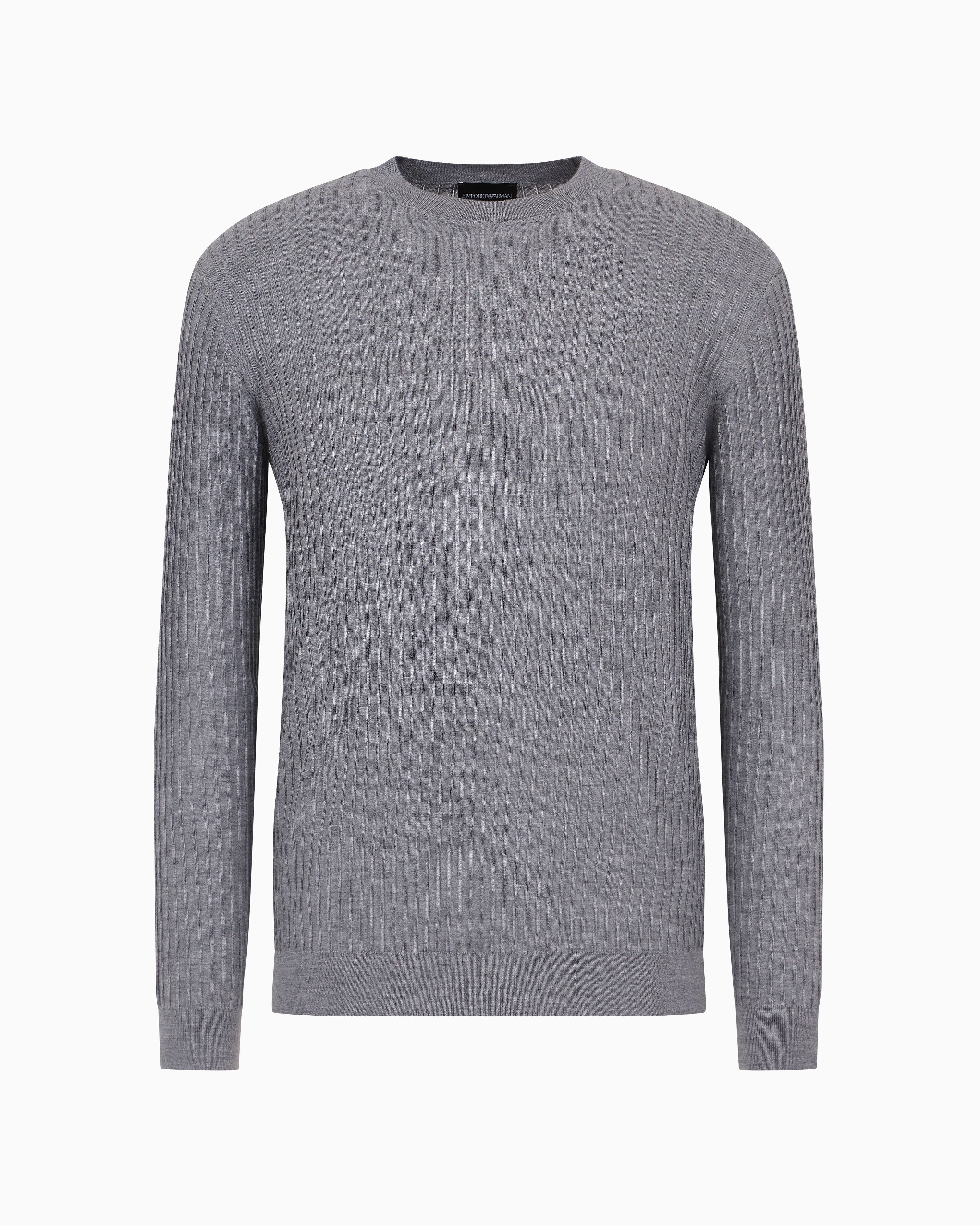 Emporio Armani Official Store Travel Essentials Ribbed-effect Virgin-wool Jumper In Gray