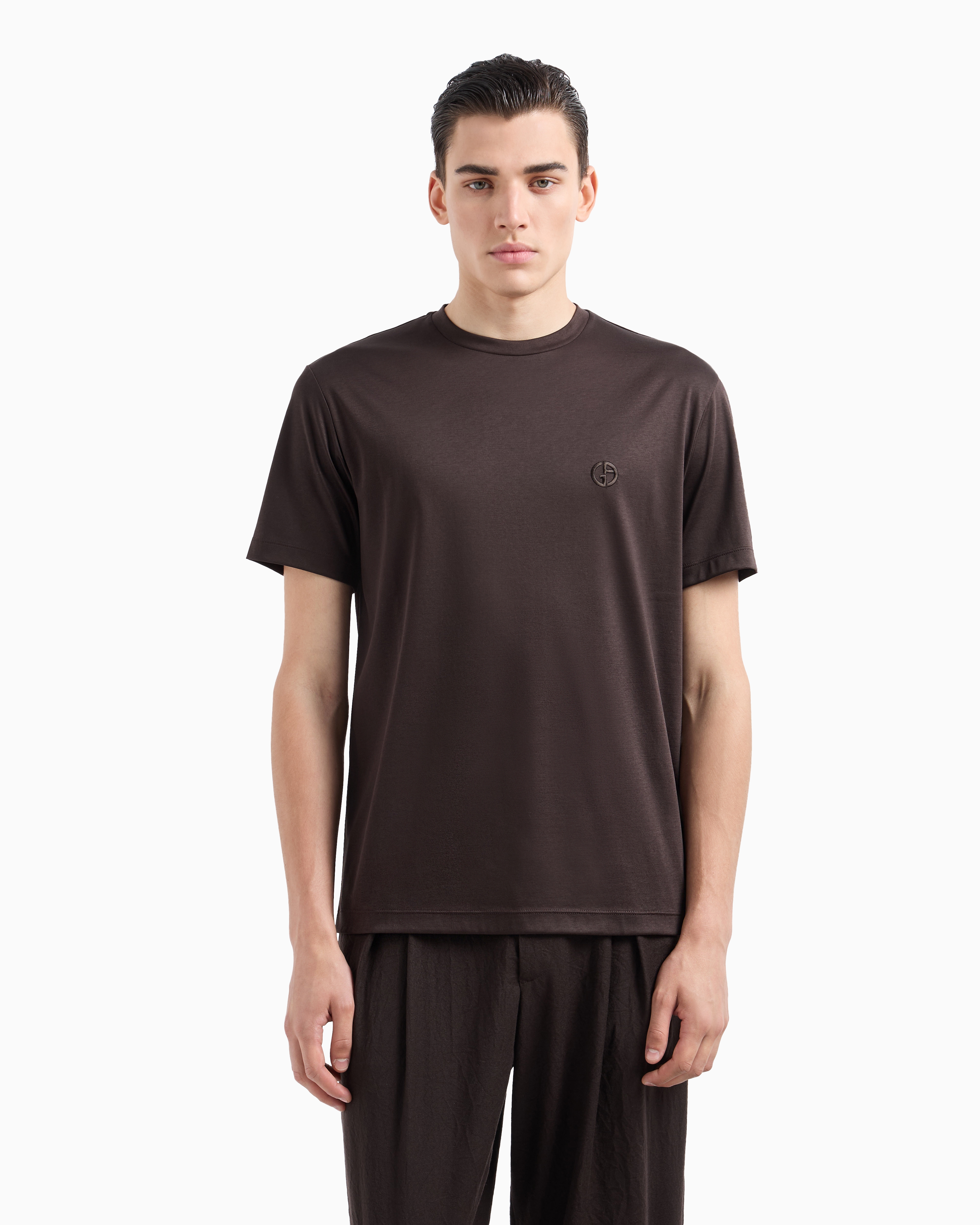GIORGIO ARMANI COTTON-INTERLOCK T-SHIRT WITH EMBROIDERED LOGO