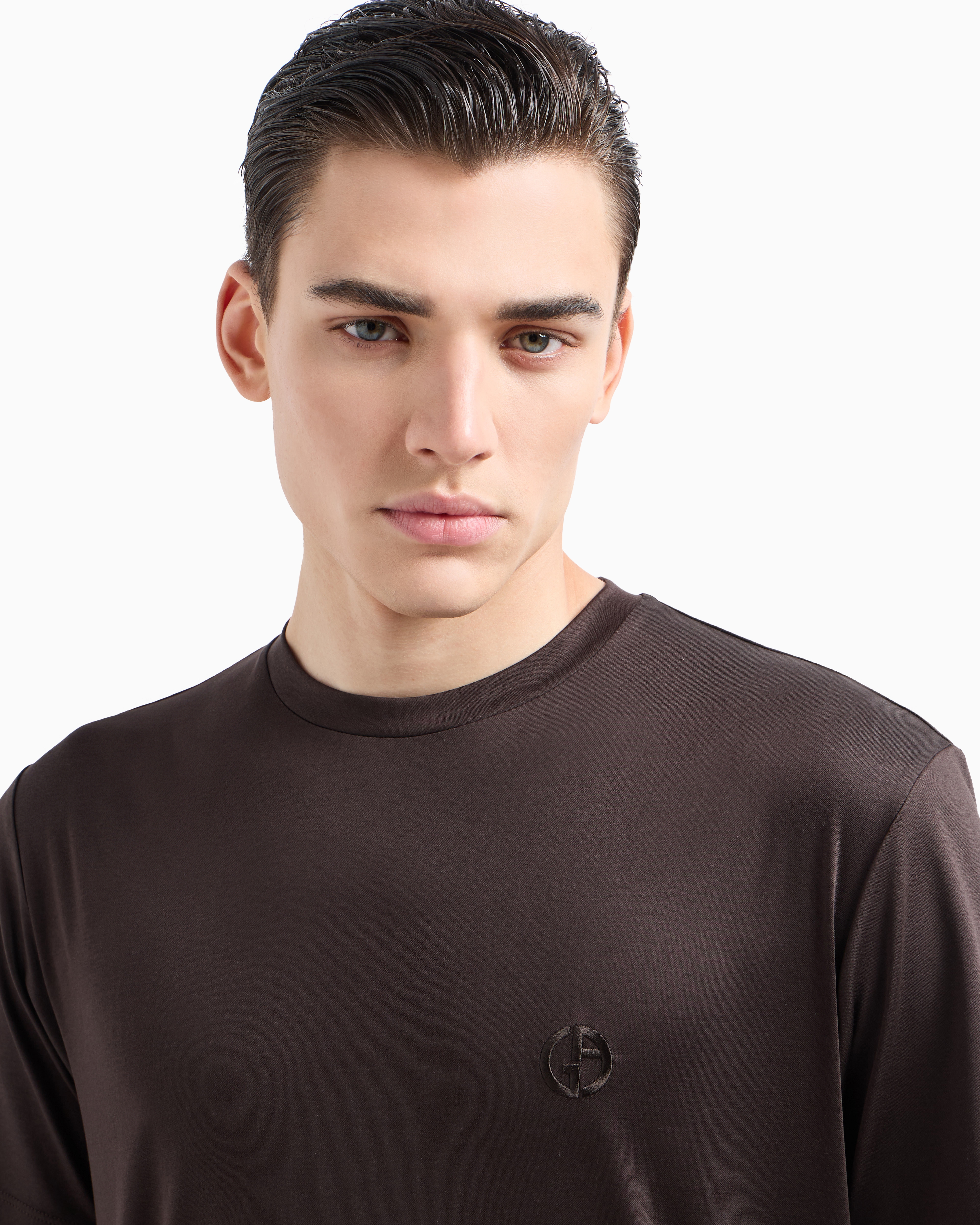 GIORGIO ARMANI COTTON-INTERLOCK T-SHIRT WITH EMBROIDERED LOGO
