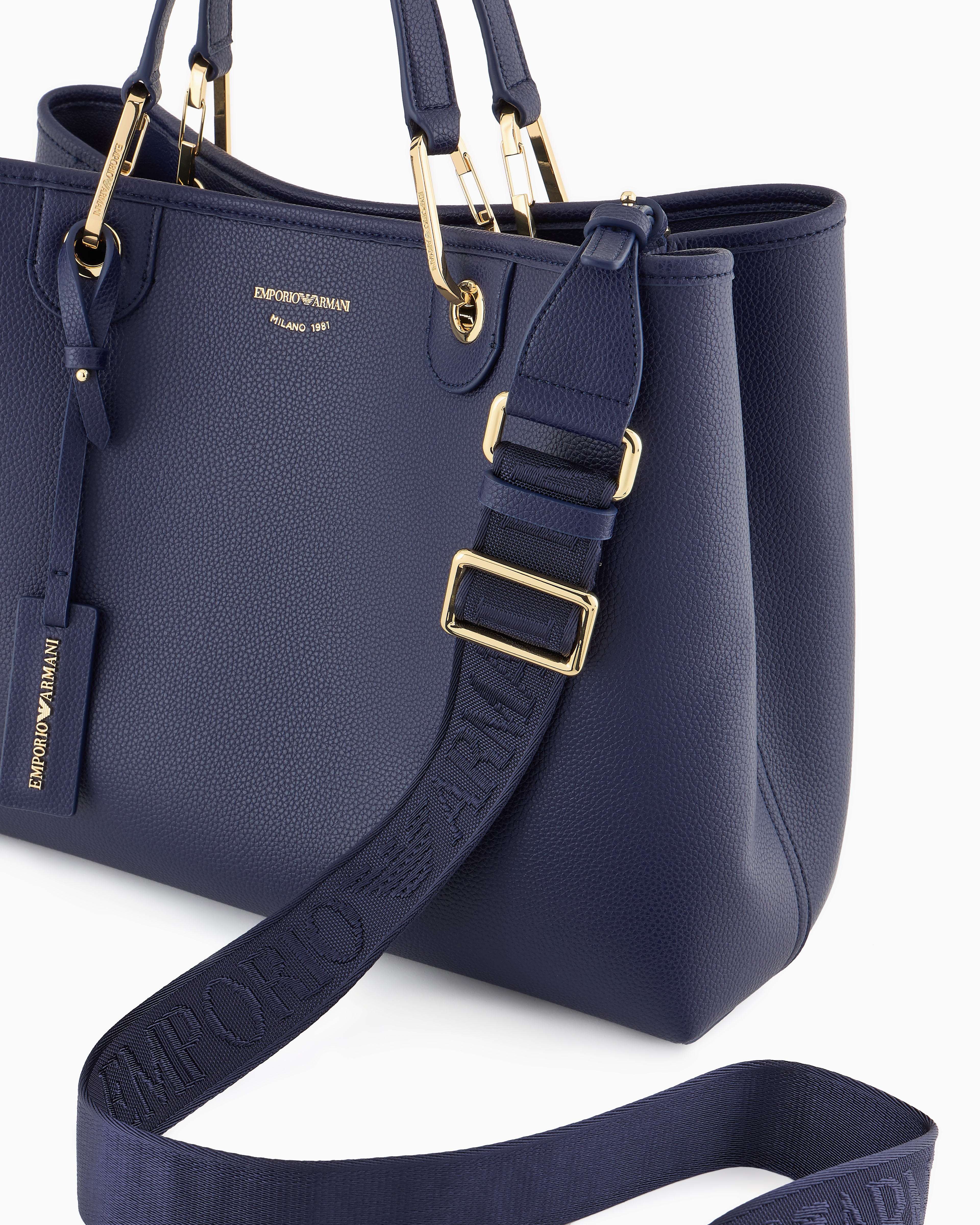 Emporio Armani Official Store Medium Myea Shopper Bag With Deer Print In Bleu