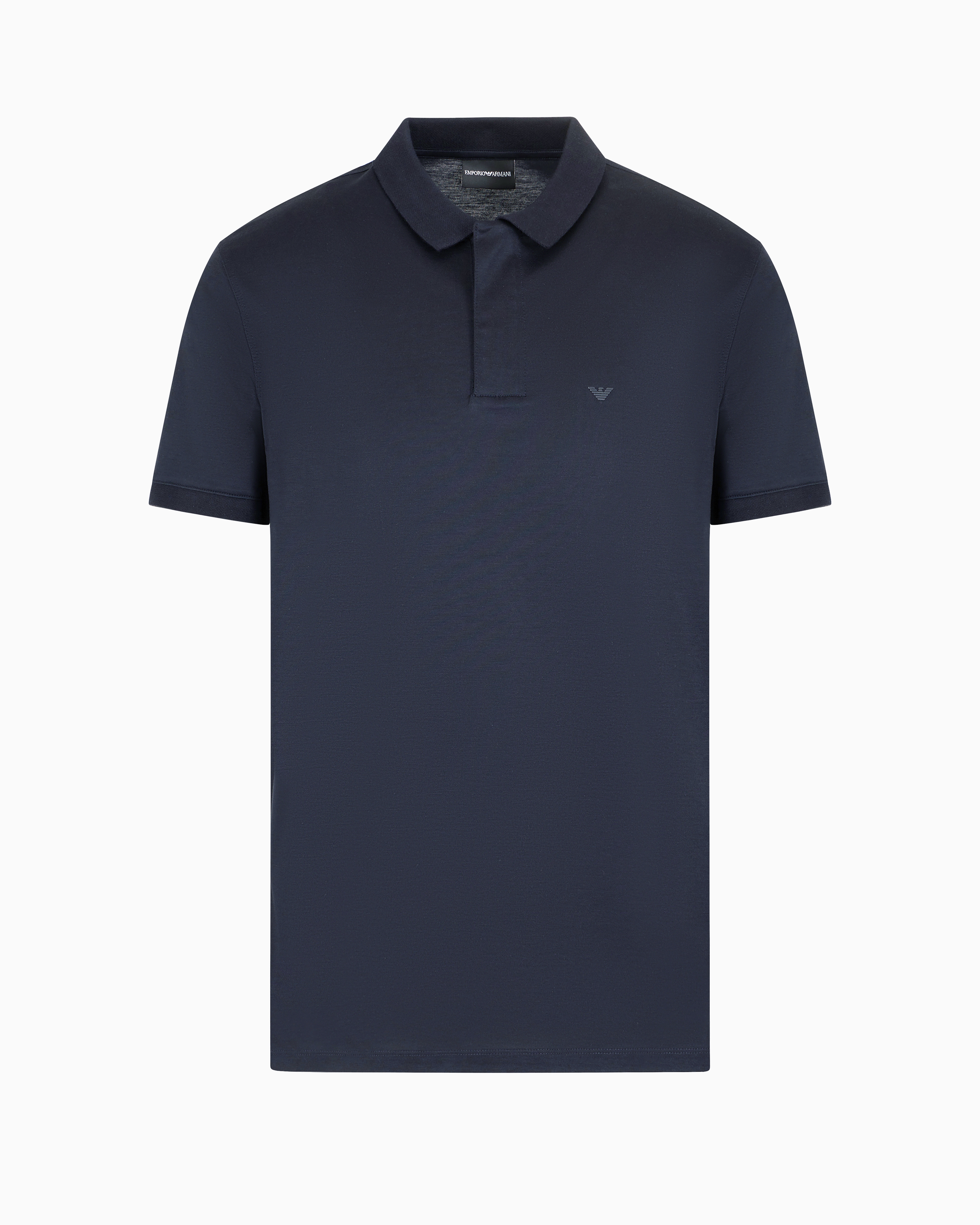 Emporio Armani Official Store Travel Essentials Lyocell-blend Jersey Polo Shirt In Navy Blue