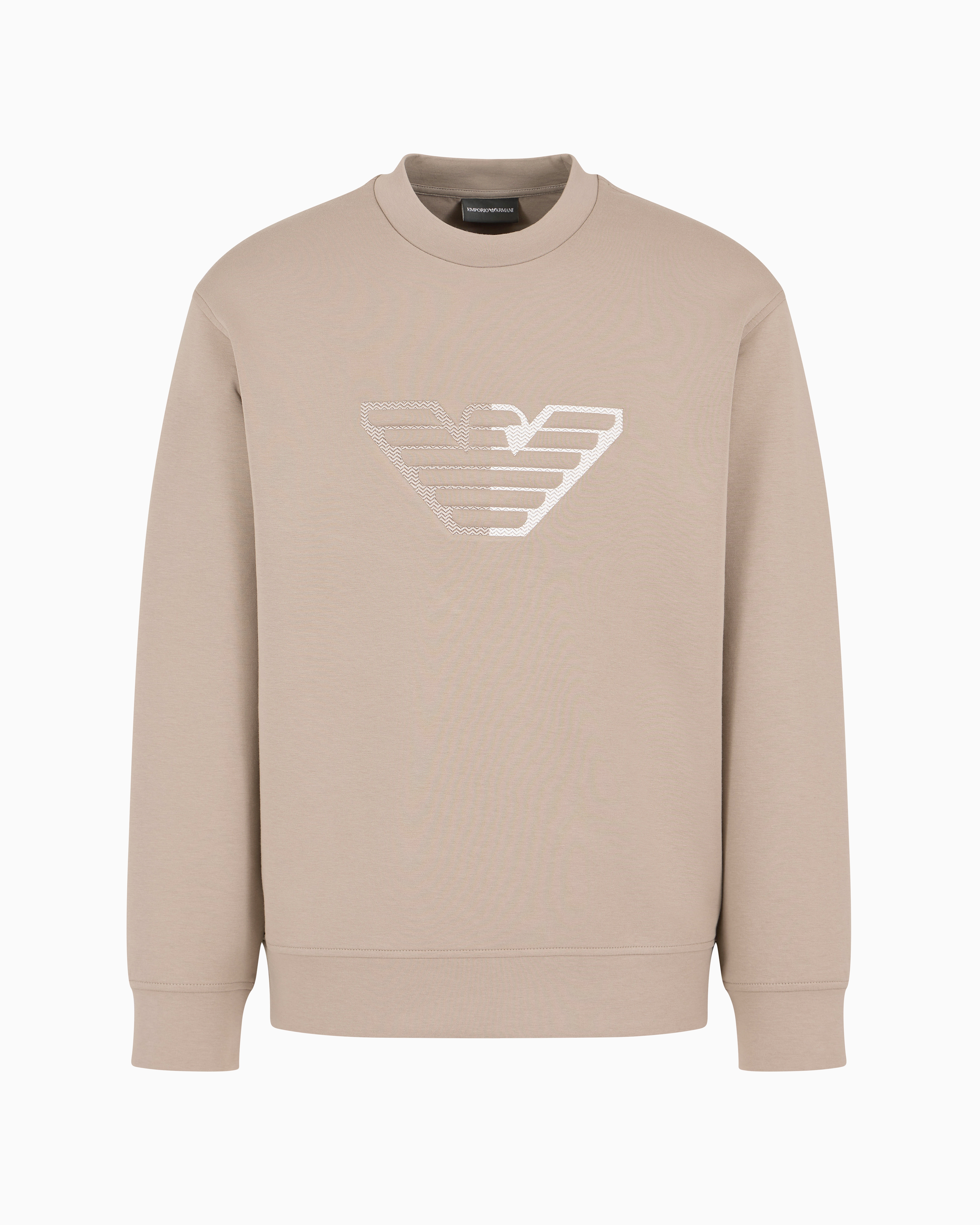 Emporio Armani Official Store Double-jersey Sweatshirt With Embossed Oversized Eagle On A Chevron Background In Multi