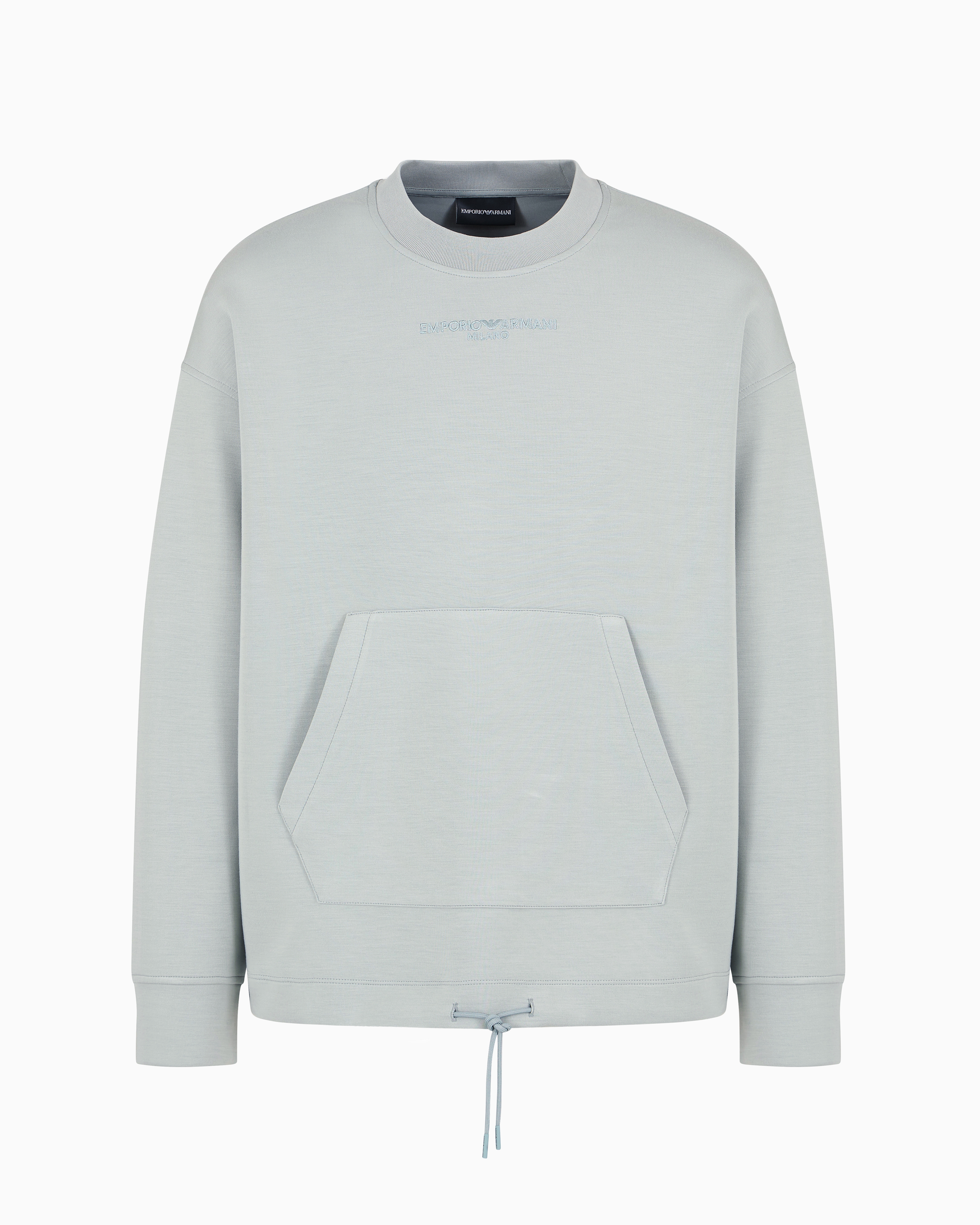 Emporio Armani Official Store Modal-blend Jersey Sweatshirt With Logo Embroidery And A Pouch Pocket In Blue