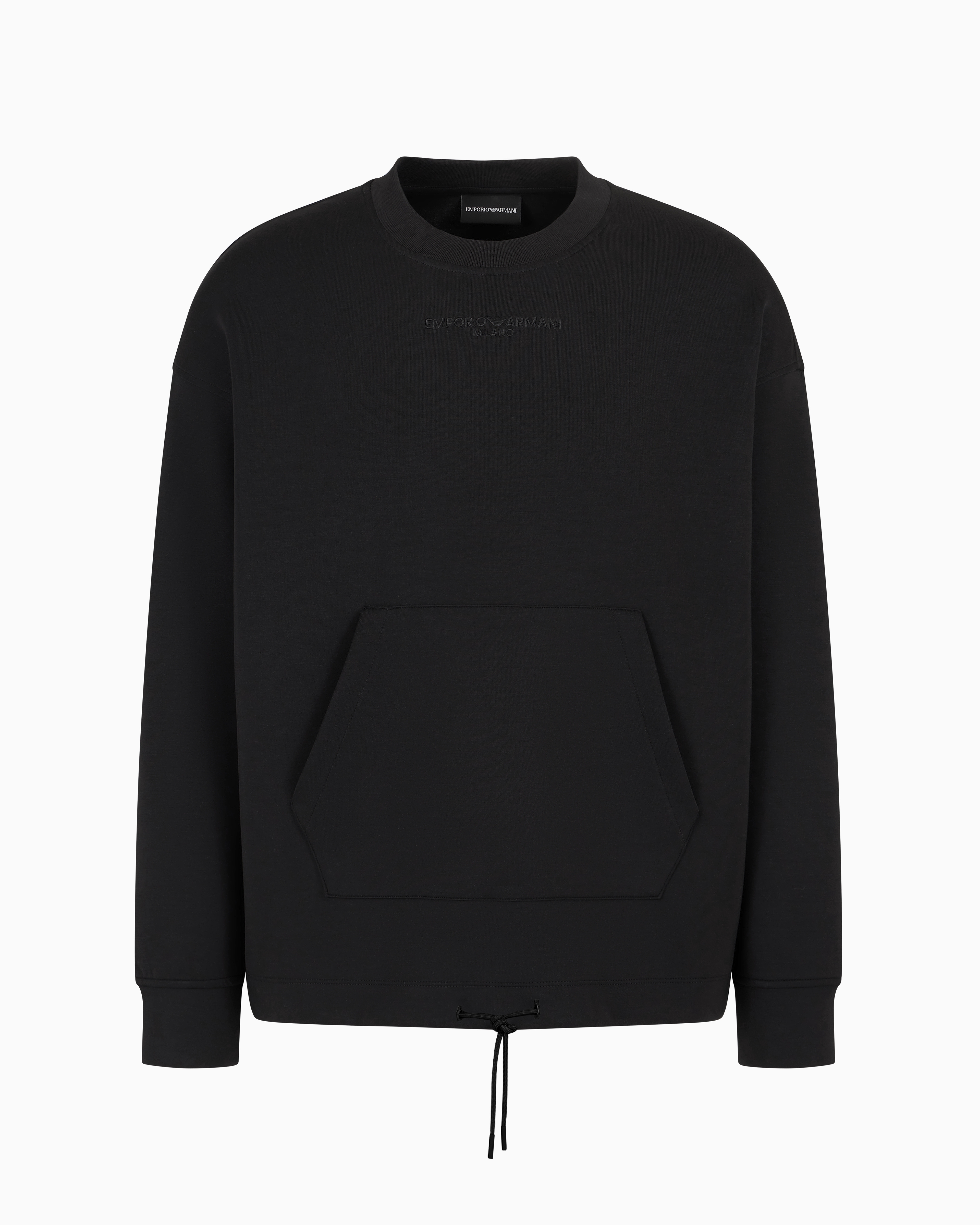 Emporio Armani Official Store Modal-blend Jersey Sweatshirt With Logo Embroidery And A Pouch Pocket In Black