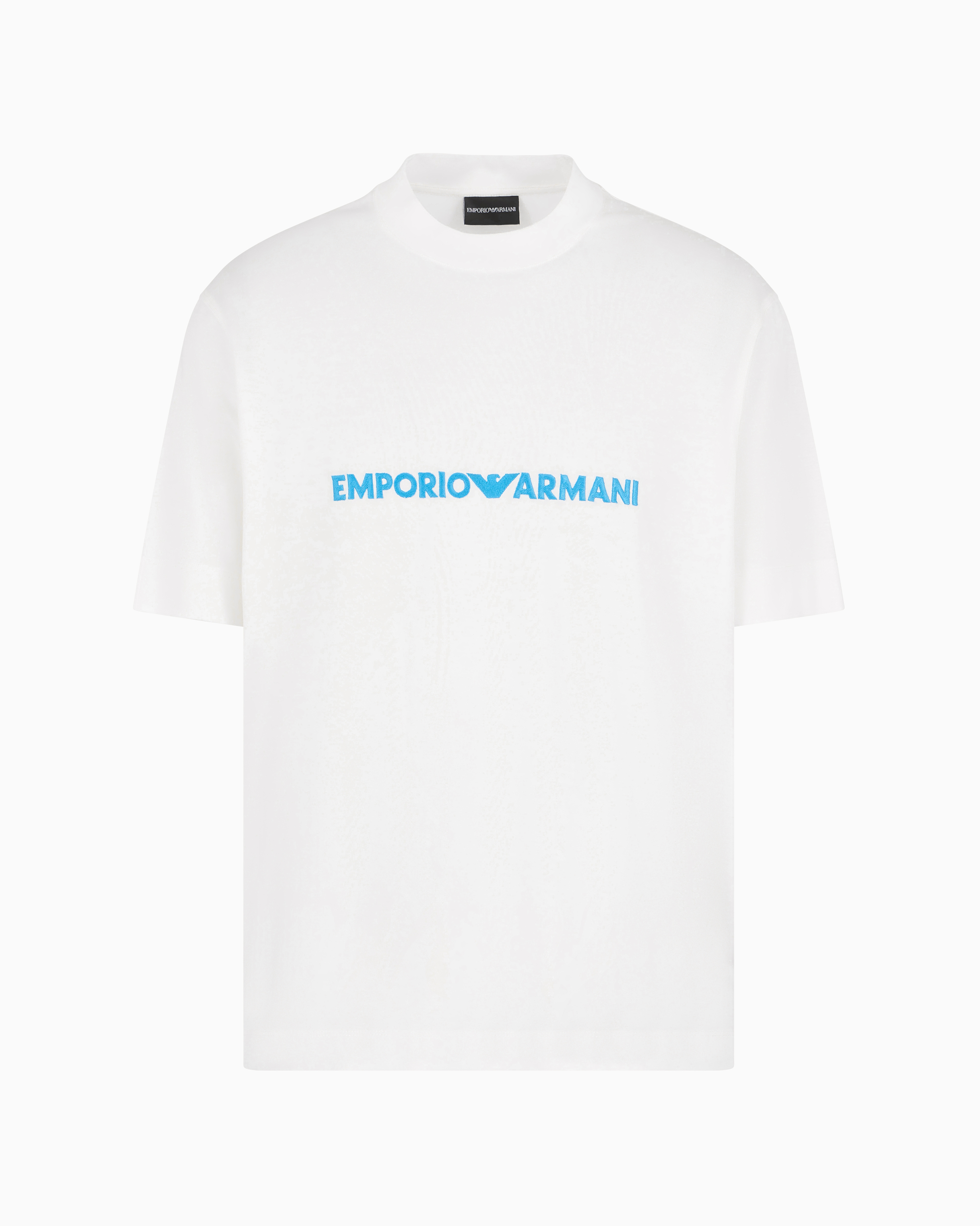 Emporio Armani Official Store Asv Lyocell-blend Jersey T-shirt With Embossed Logo Embroidery In White