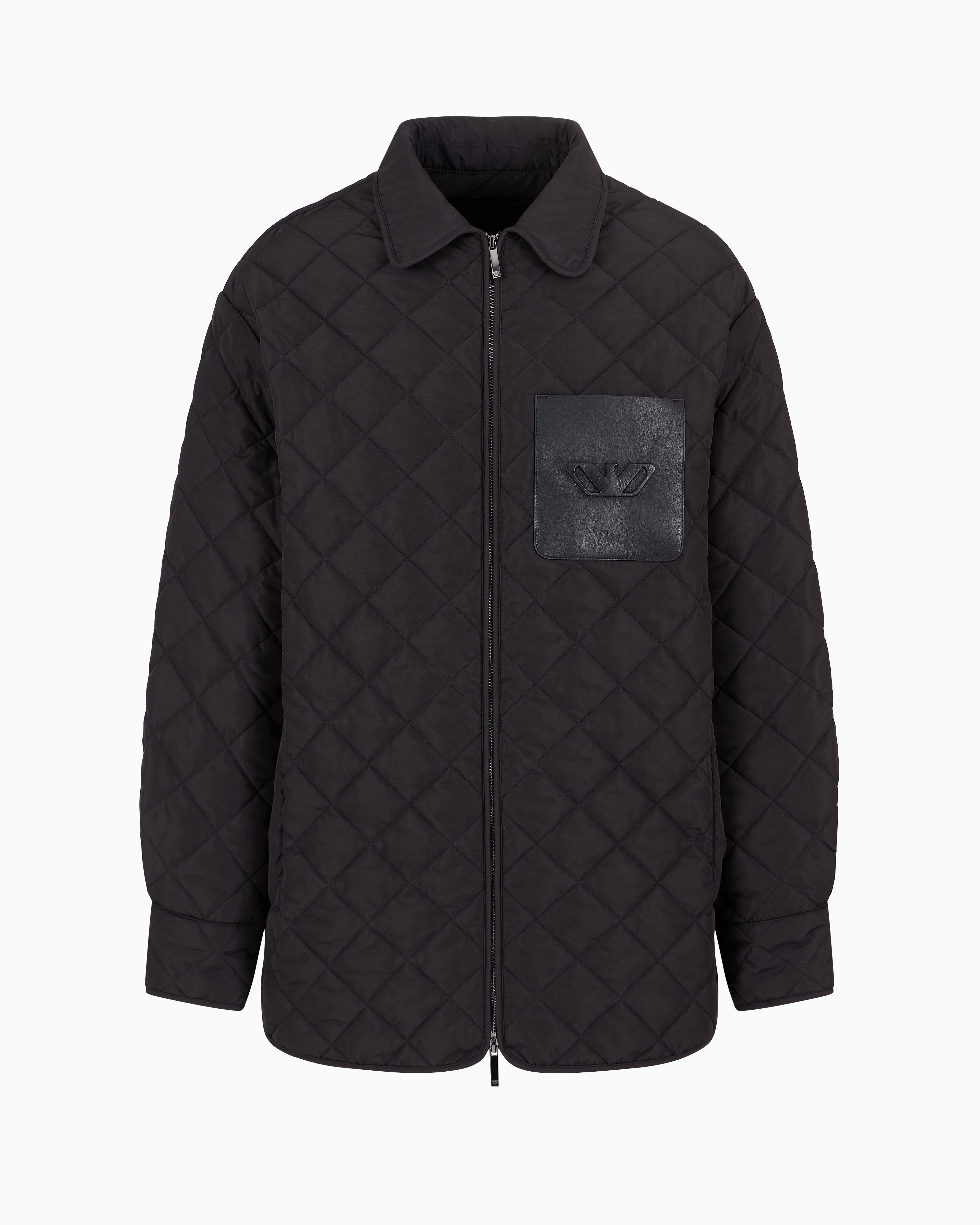 Emporio Armani Official Store Diamond-quilted Nylon Blouson With Logo Pocket In Black