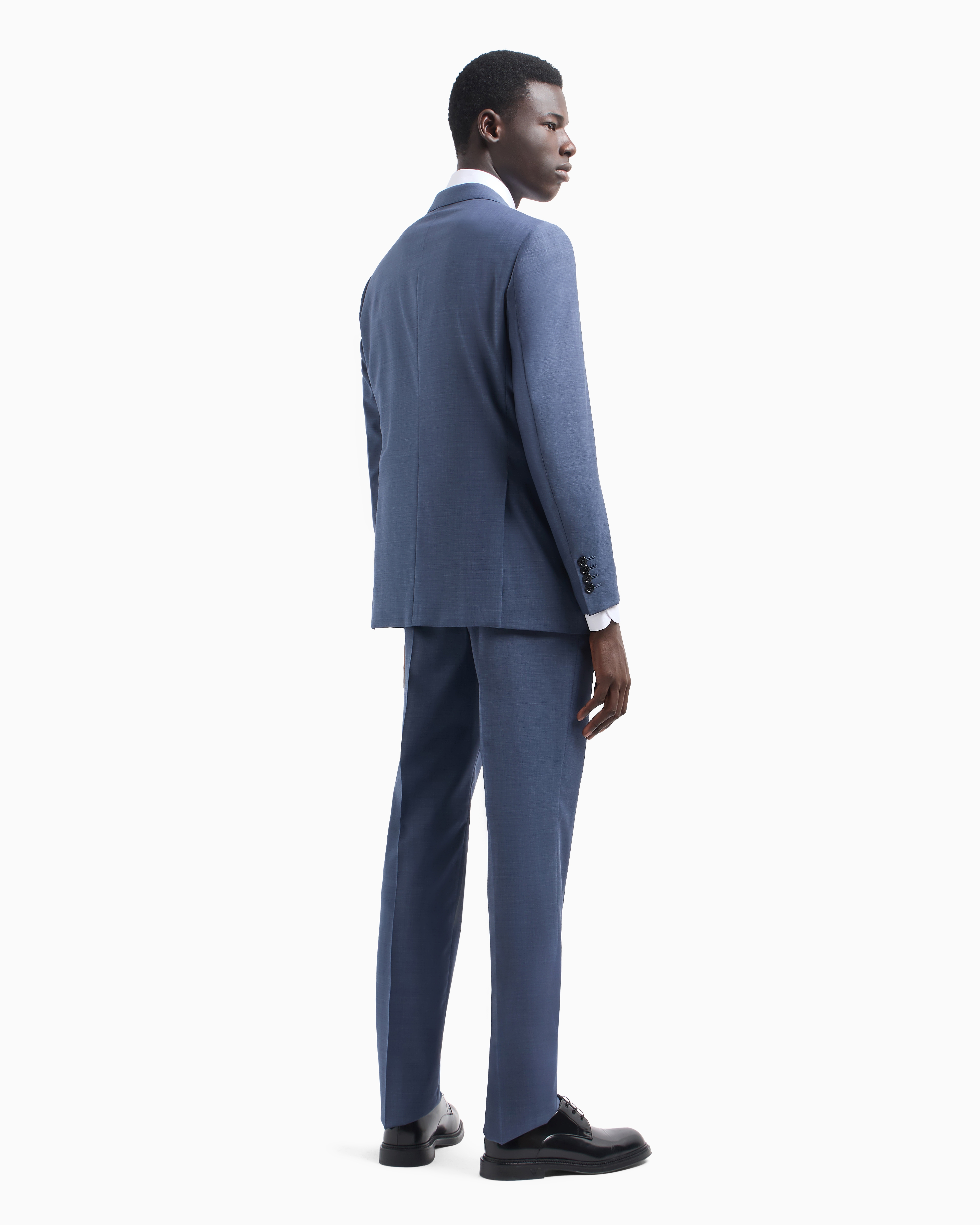 Shop Emporio Armani Single-breasted, Comfort-fit Suit In Fil-à-fil Virgin-wool Canvas In Blue