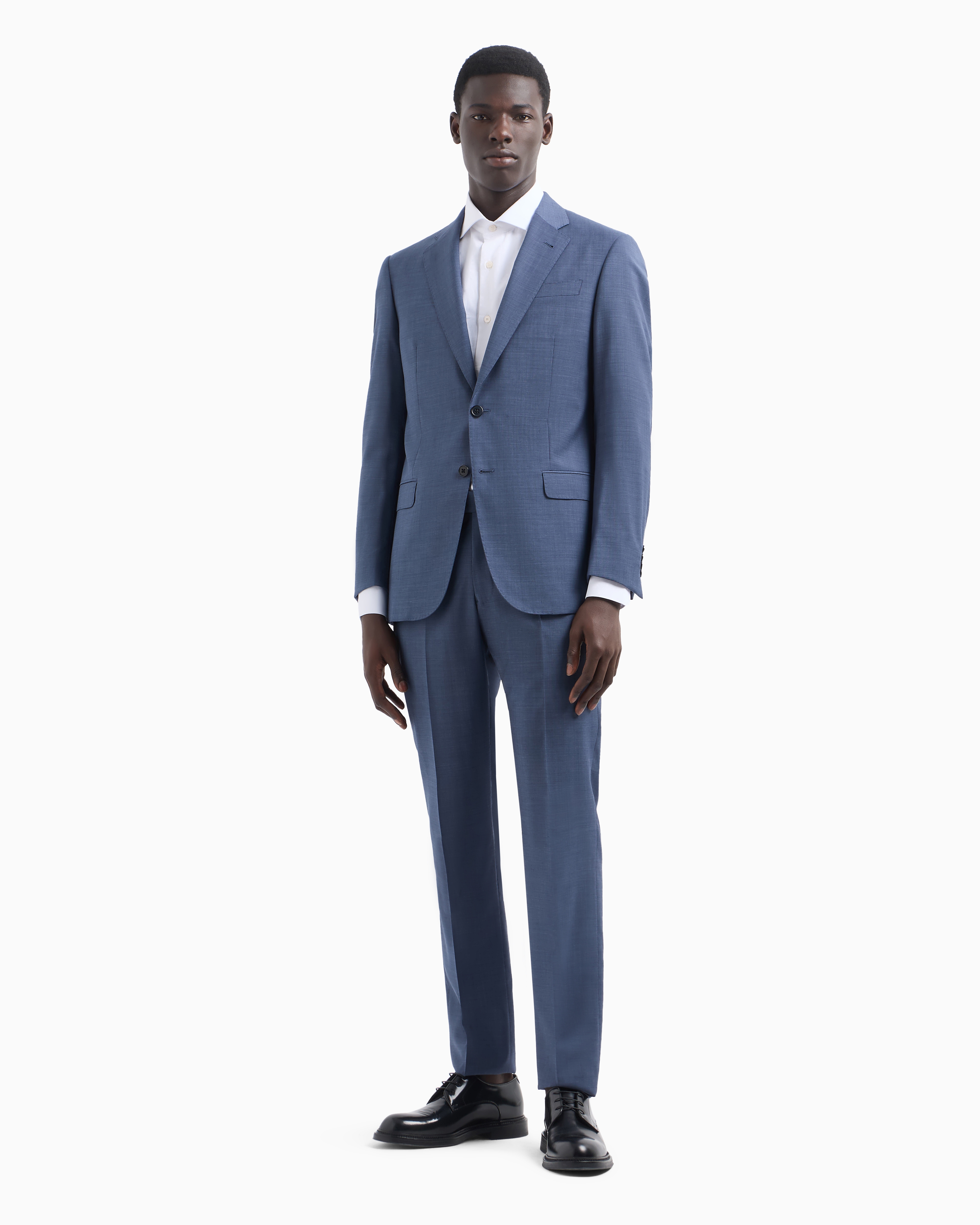 Shop Emporio Armani Single-breasted, Comfort-fit Suit In Fil-à-fil Virgin-wool Canvas In Blue