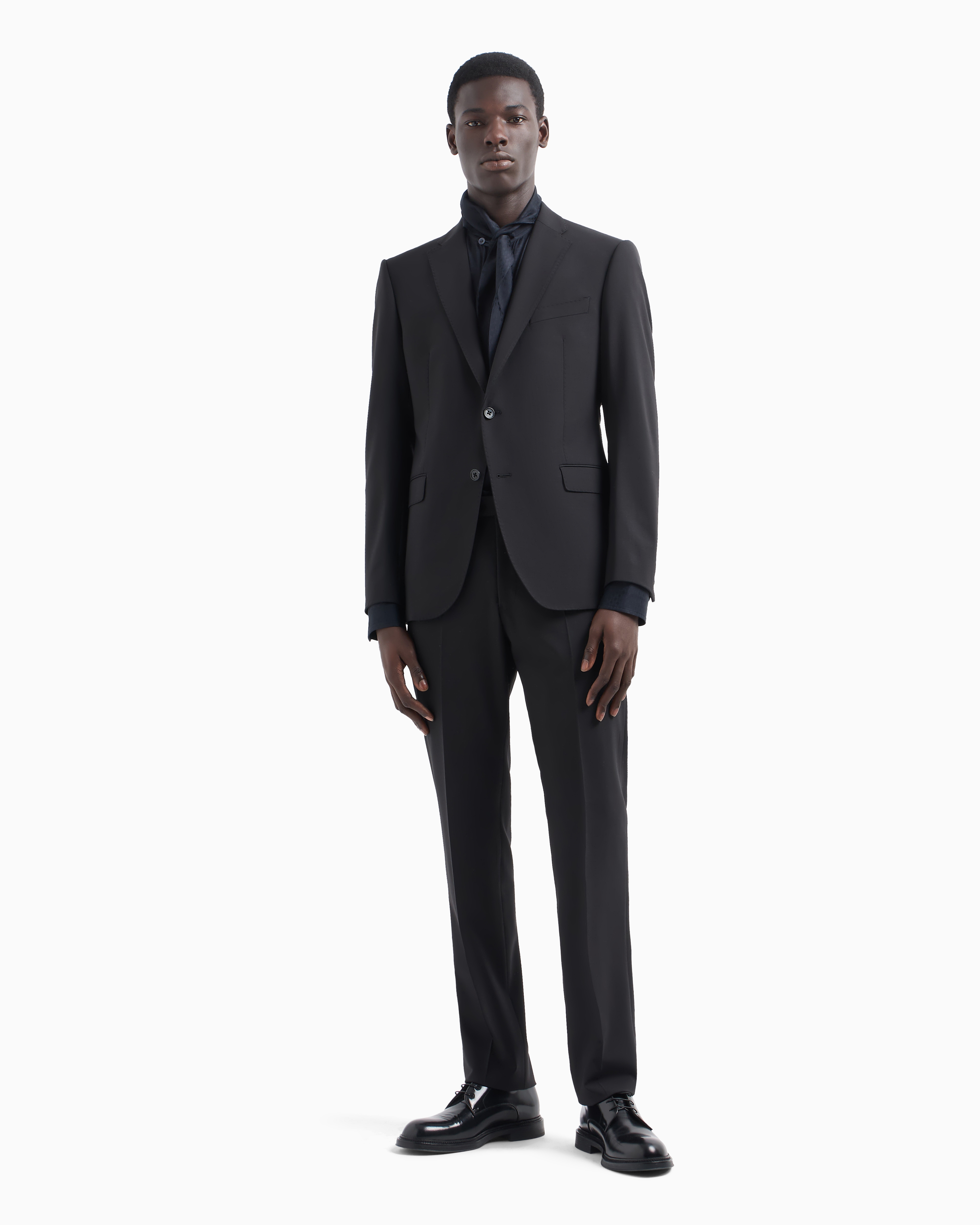 Emporio Armani Single-breasted Suit In Virgin-wool Two-way Stretch Canvas In Black