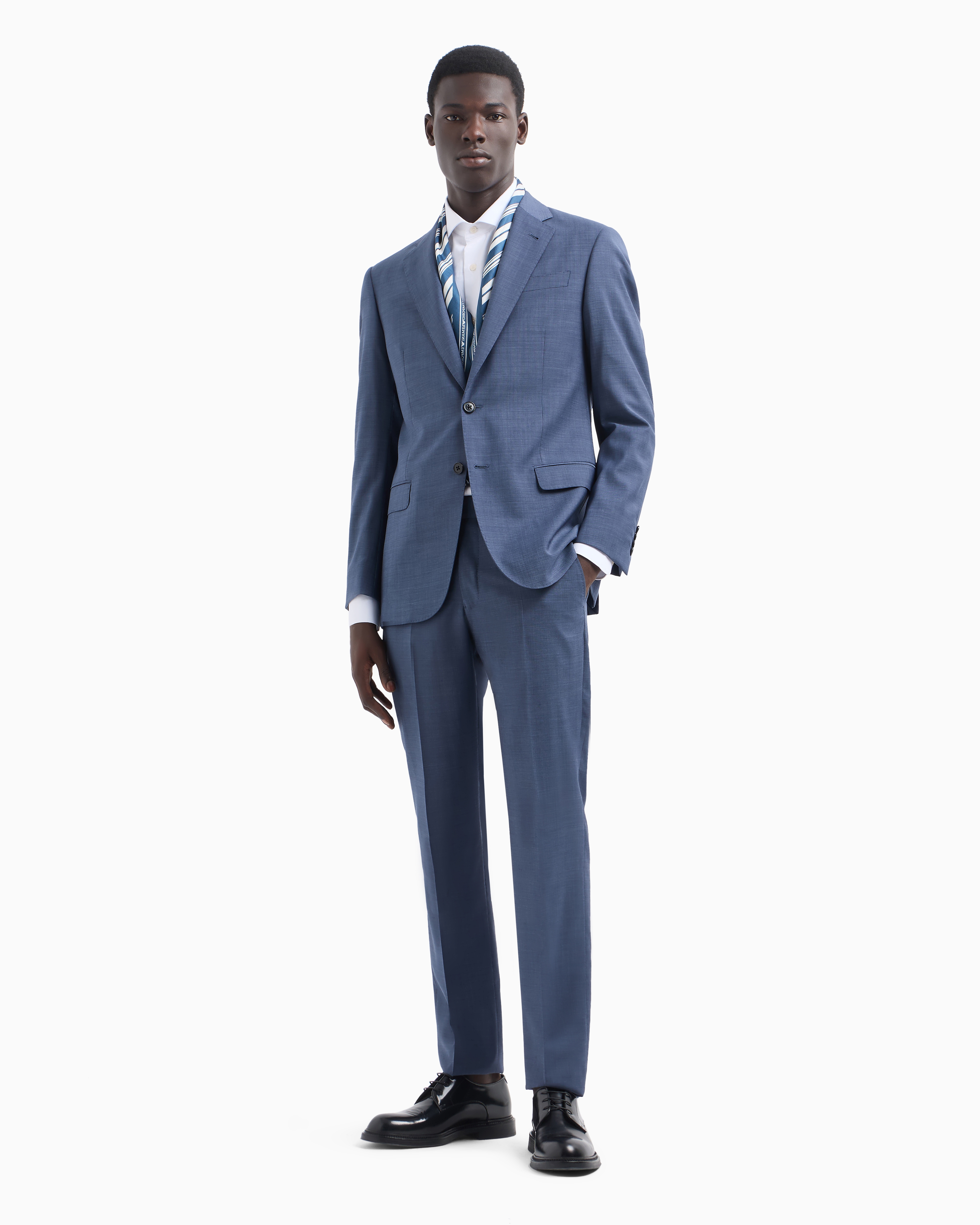 Shop Emporio Armani Single-breasted, Comfort-fit Suit In Fil-à-fil Virgin-wool Canvas In Blue