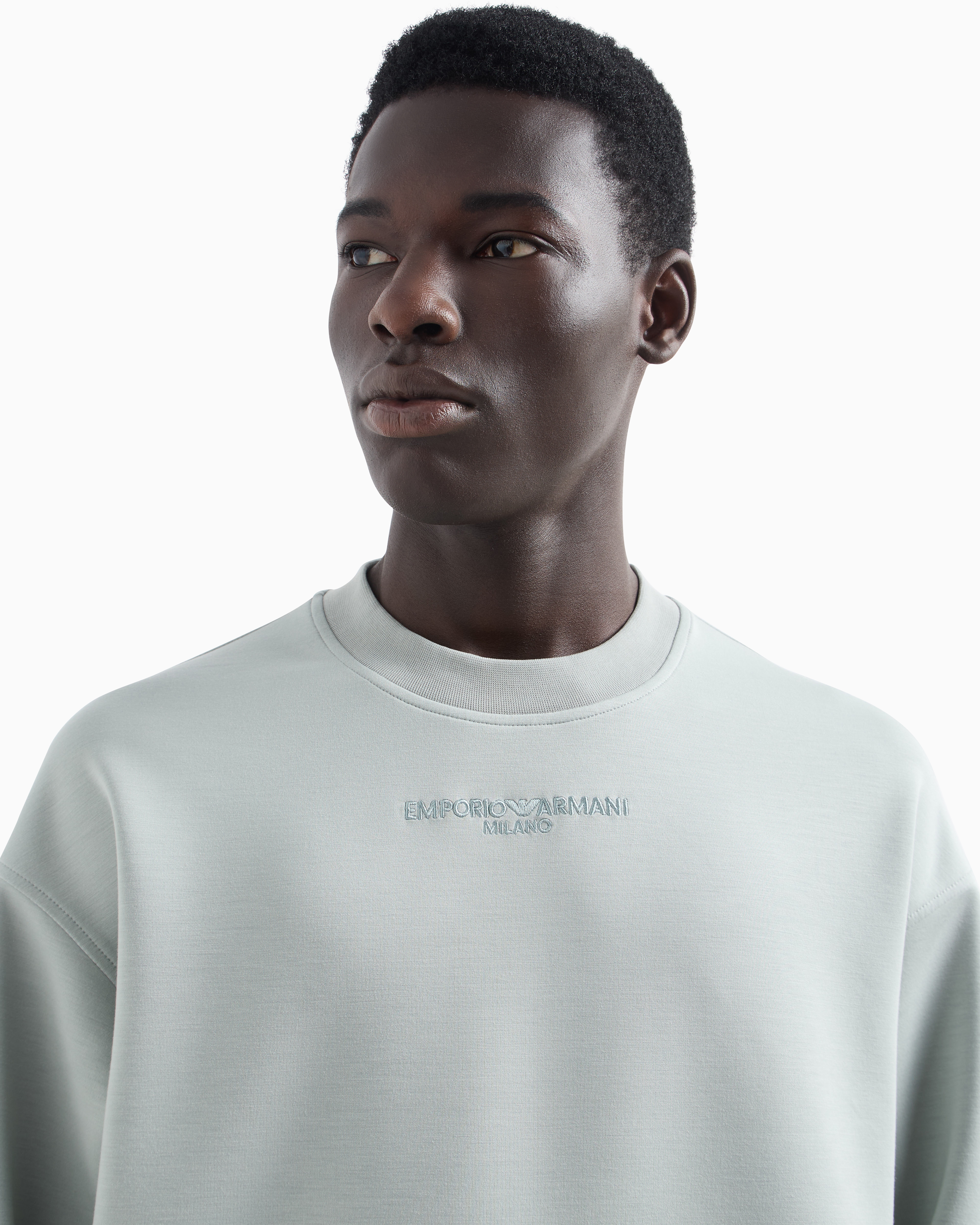 Shop Emporio Armani Modal-blend Jersey Sweatshirt With Logo Embroidery And A Pouch Pocket In Light Gray