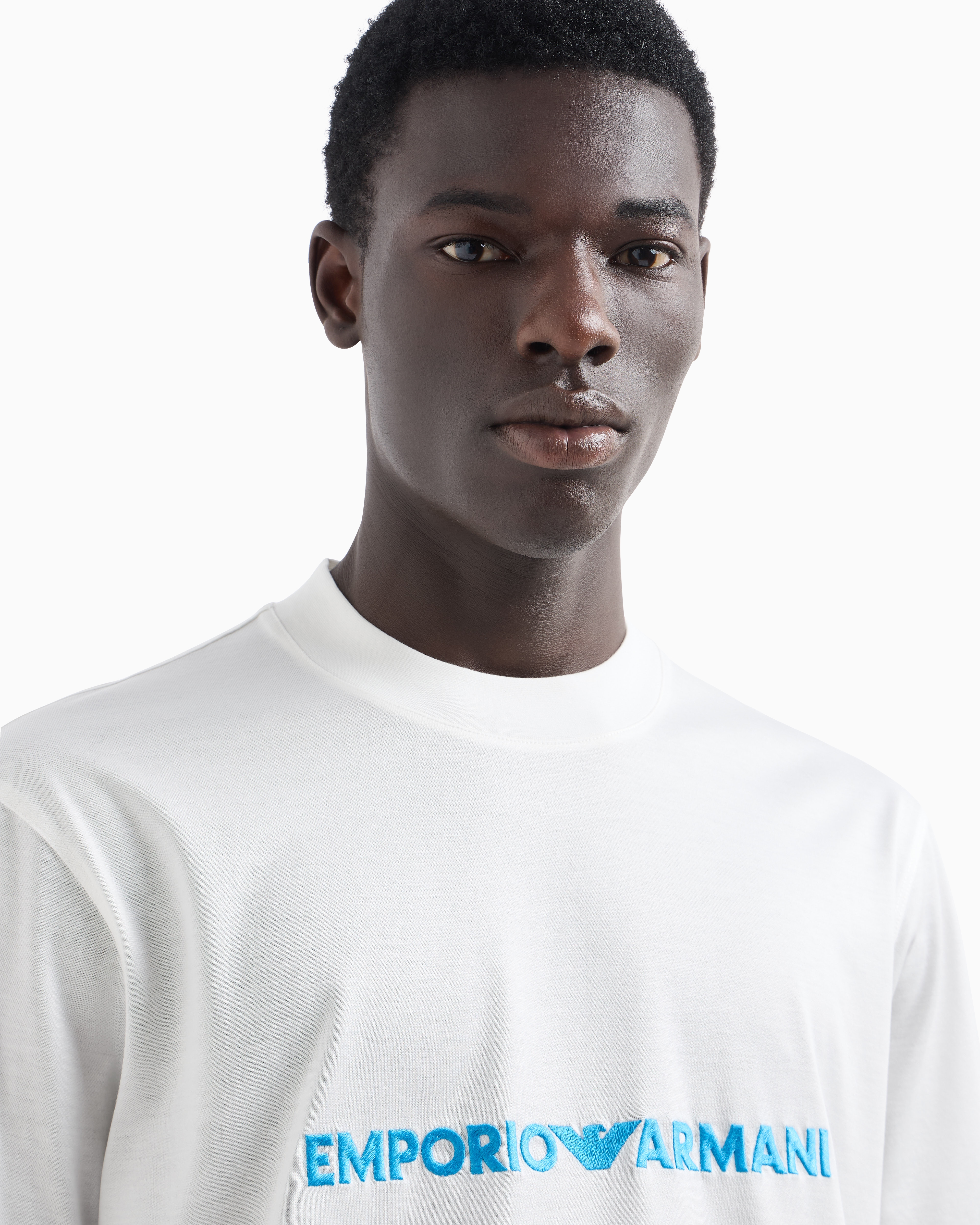 Shop Emporio Armani Asv Lyocell-blend Jersey T-shirt With Embossed Logo Embroidery In White