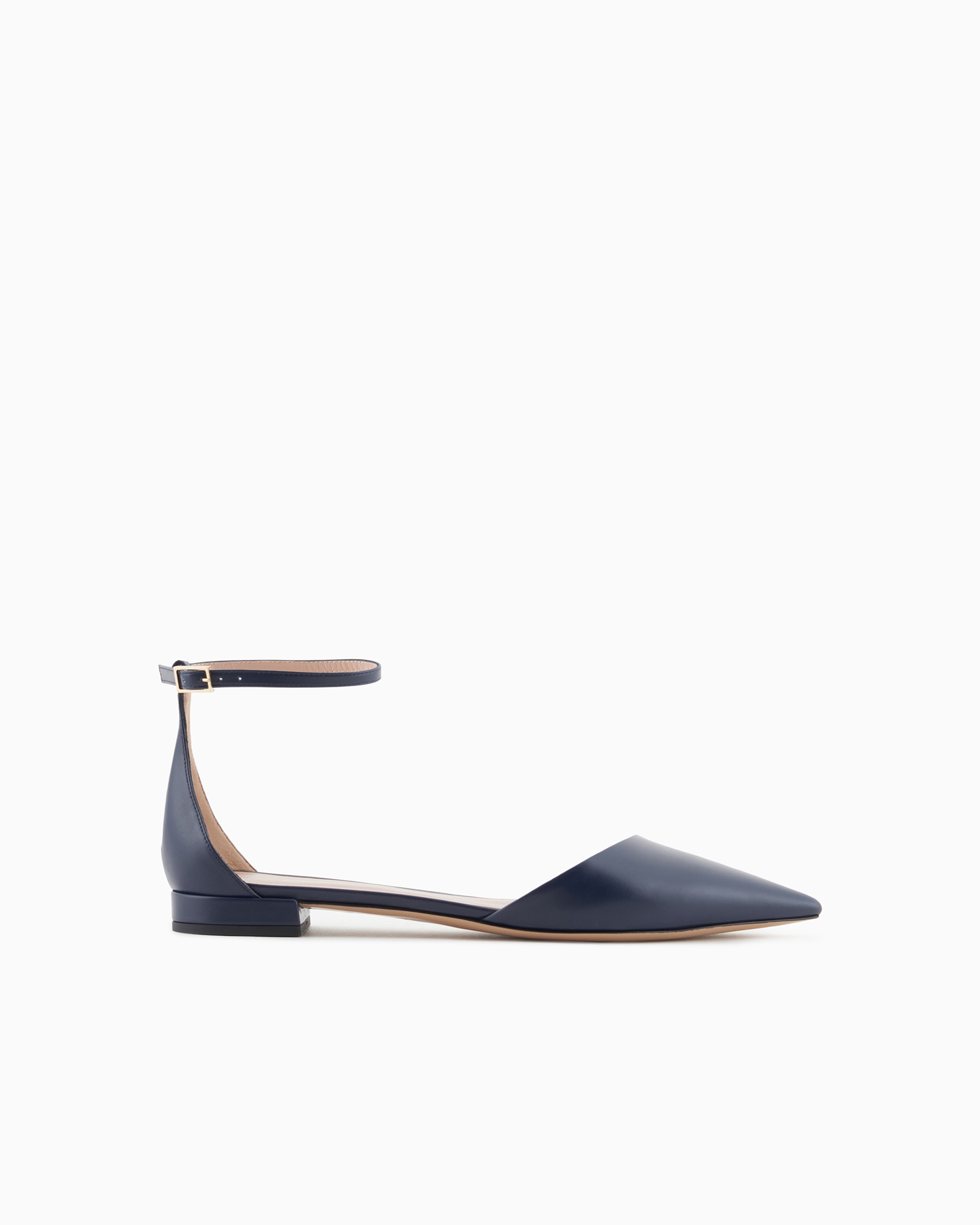 Giorgio Armani Official Store Leather Ballerinas With Strap In Blue