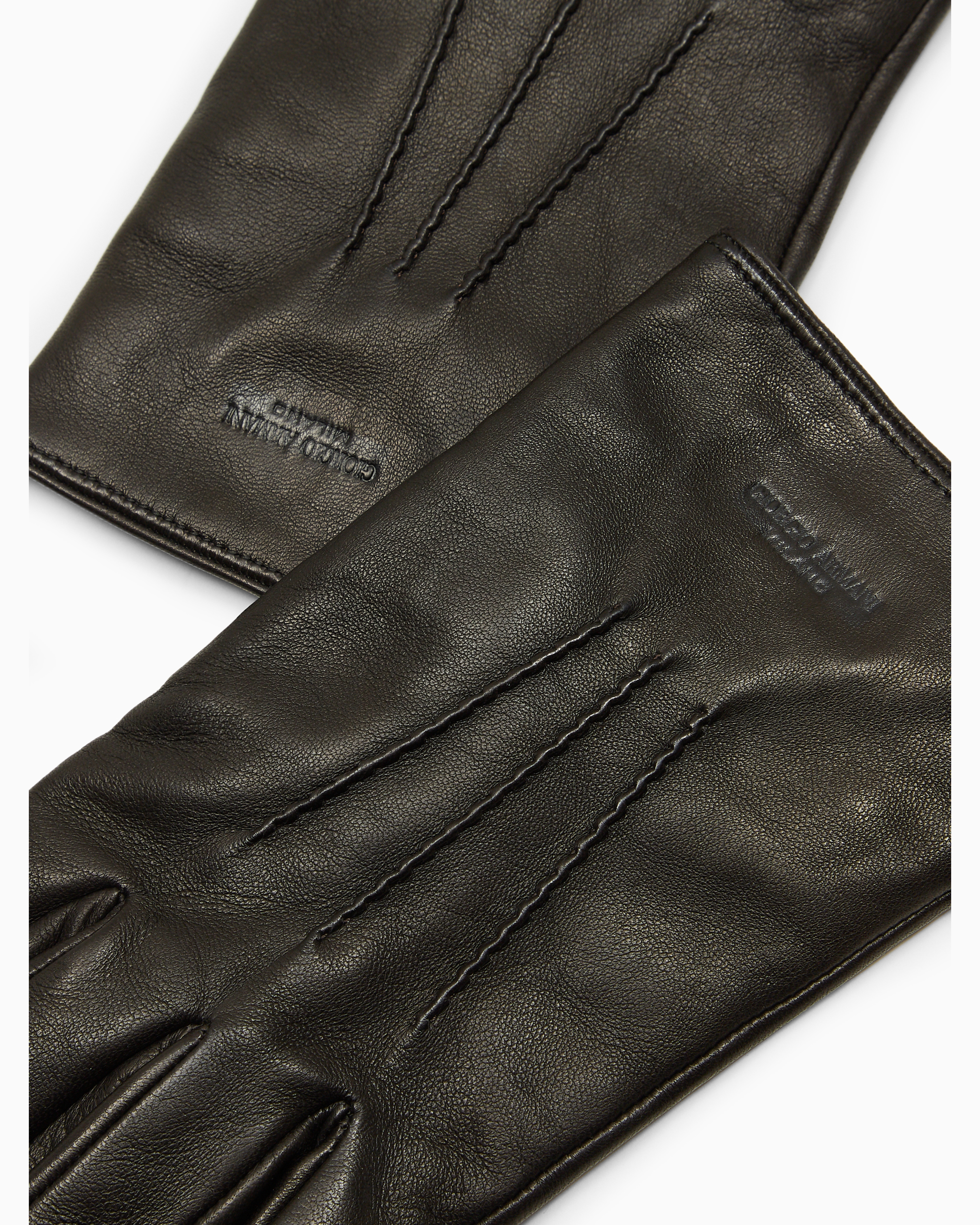 Giorgio Armani Official Store Nappa-leather Gloves In Brown