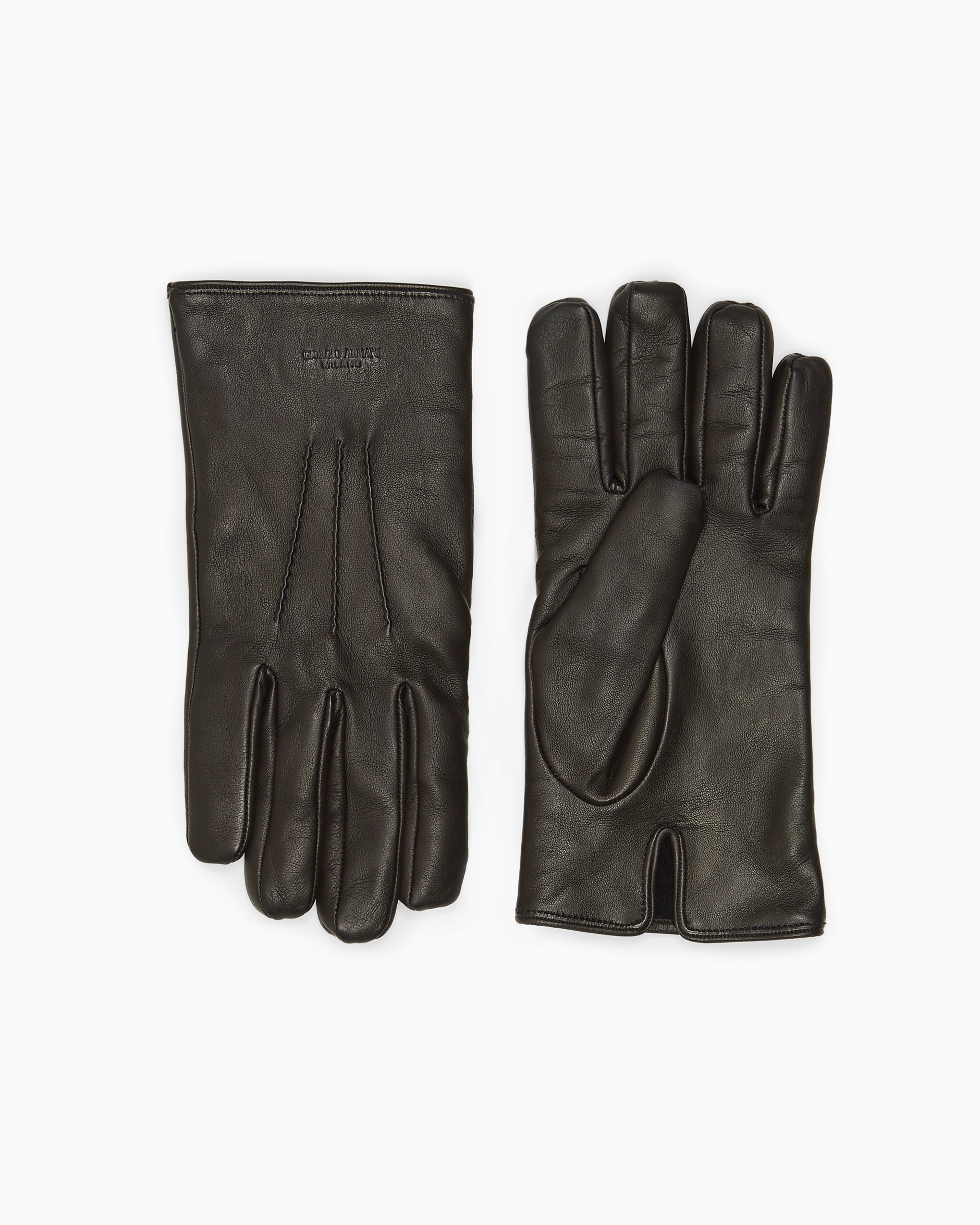 Giorgio Armani Official Store Nappa-leather Gloves In Brown