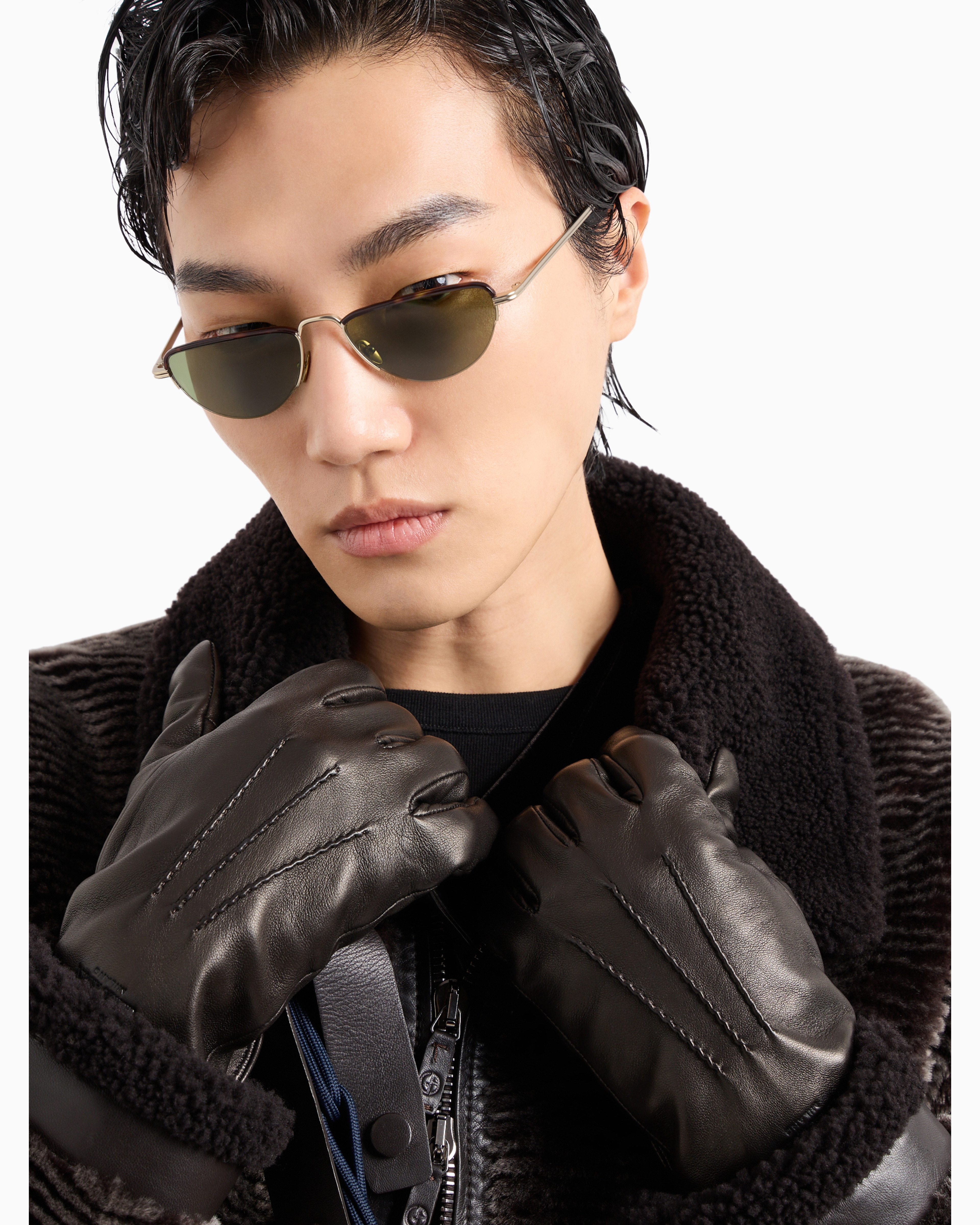 Giorgio Armani Official Store Nappa-leather Gloves In Brown