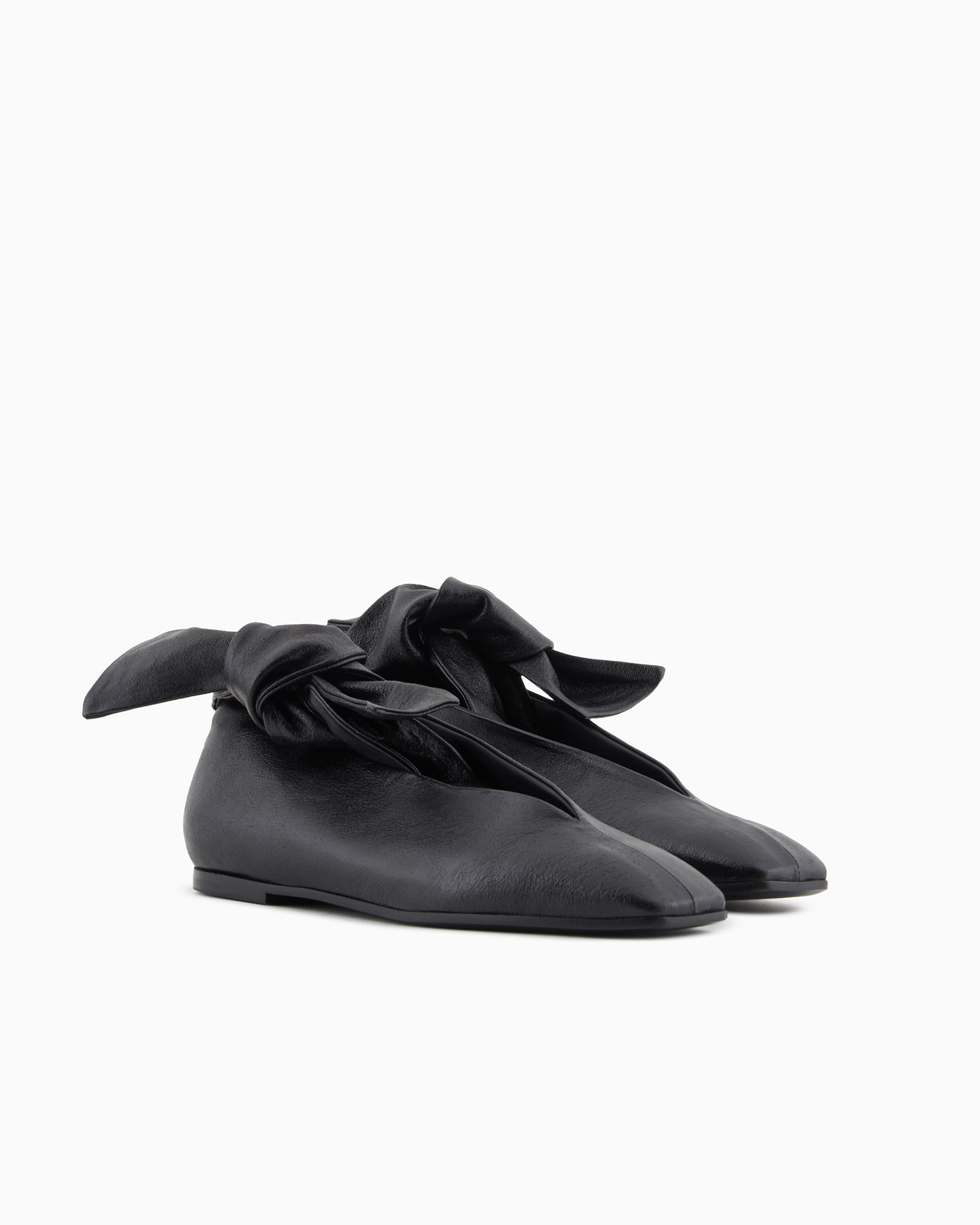 Emporio Armani Official Store Ballerinas Mit Schleife Aus Leder In Schwarz
