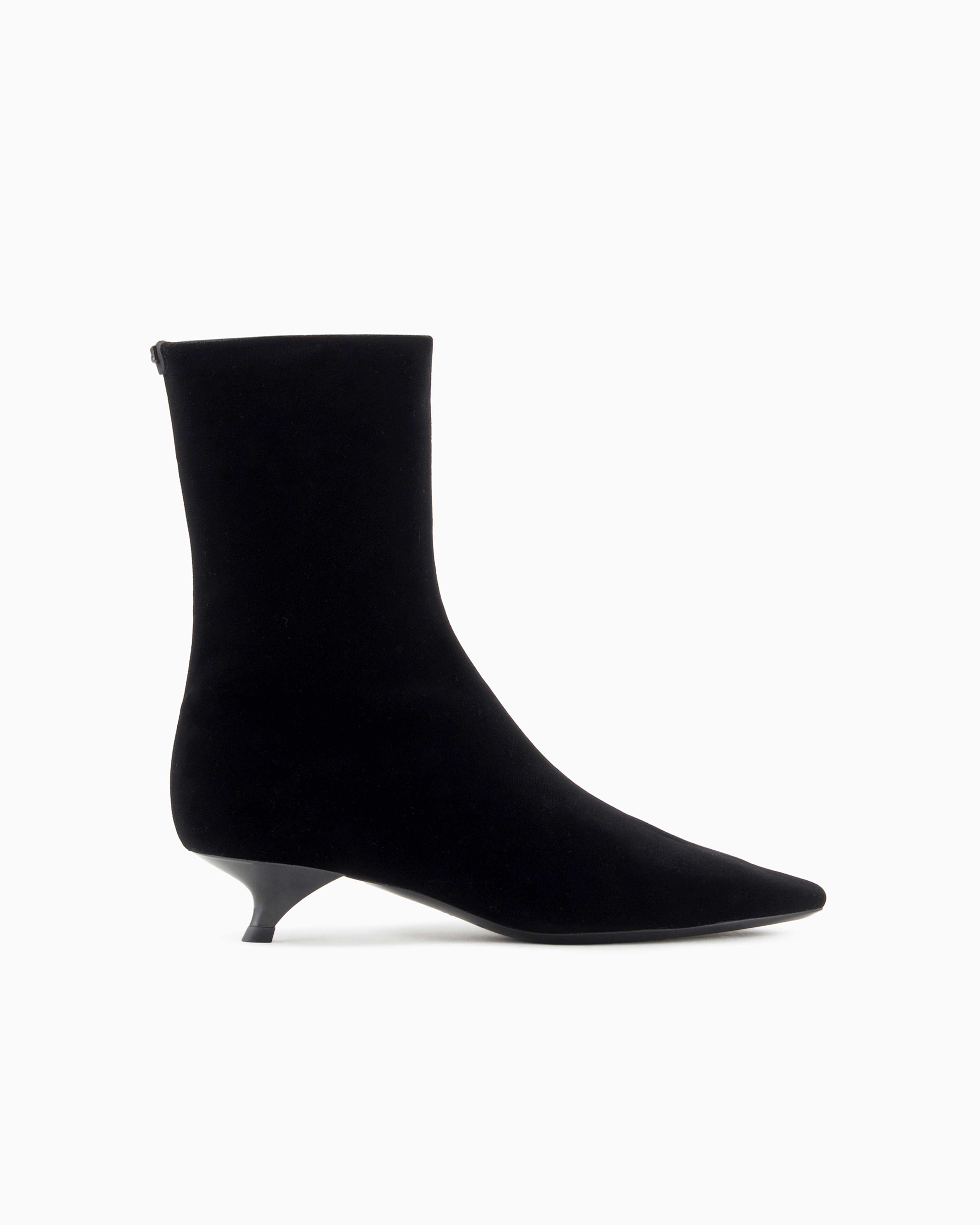 Emporio Armani Official Store Velvet Ankle Boots With A Kitten Heel In Black