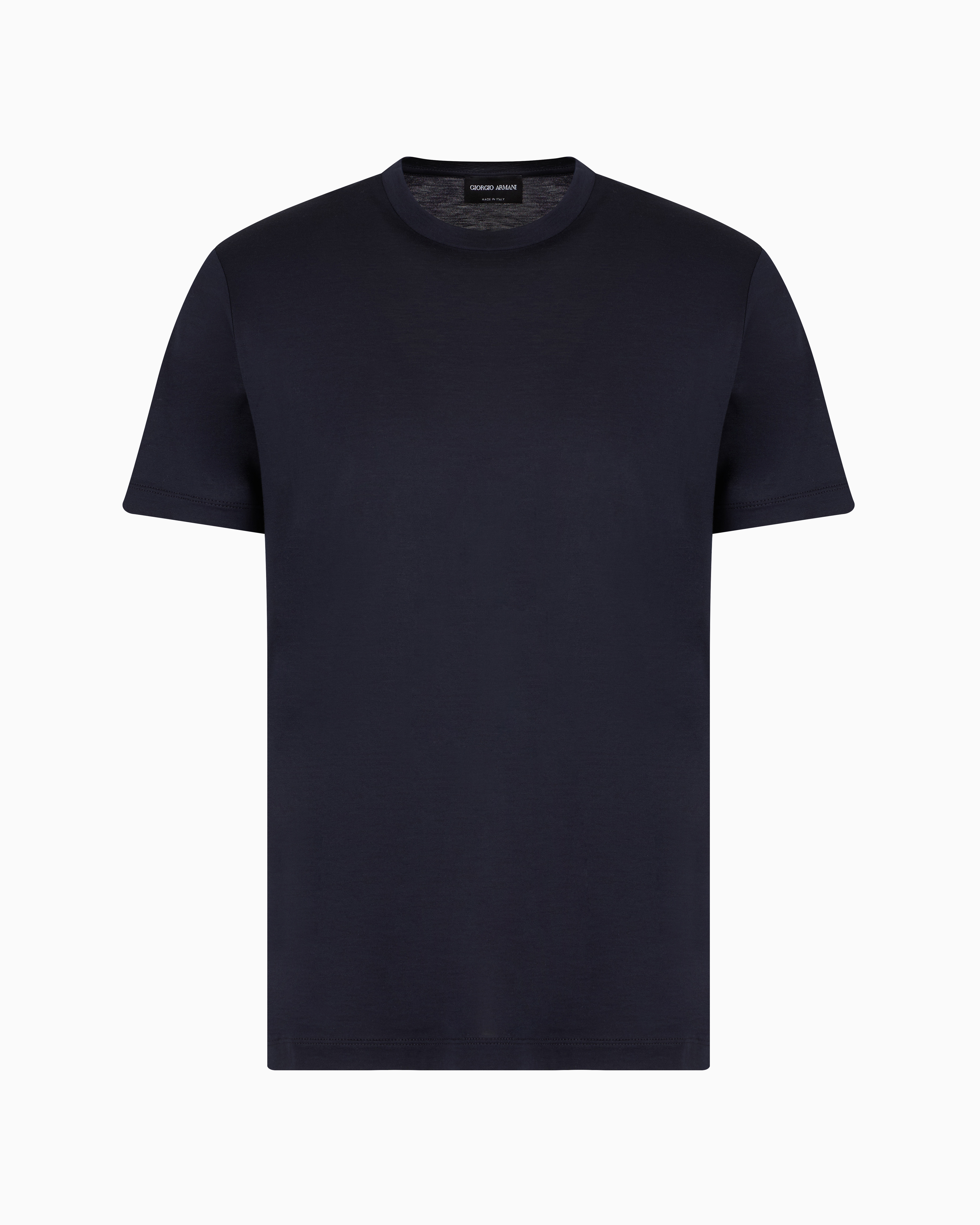 Giorgio Armani Official Store Plain-knit Jersey T-shirt In A Silk-and-cotton Blend In Blue