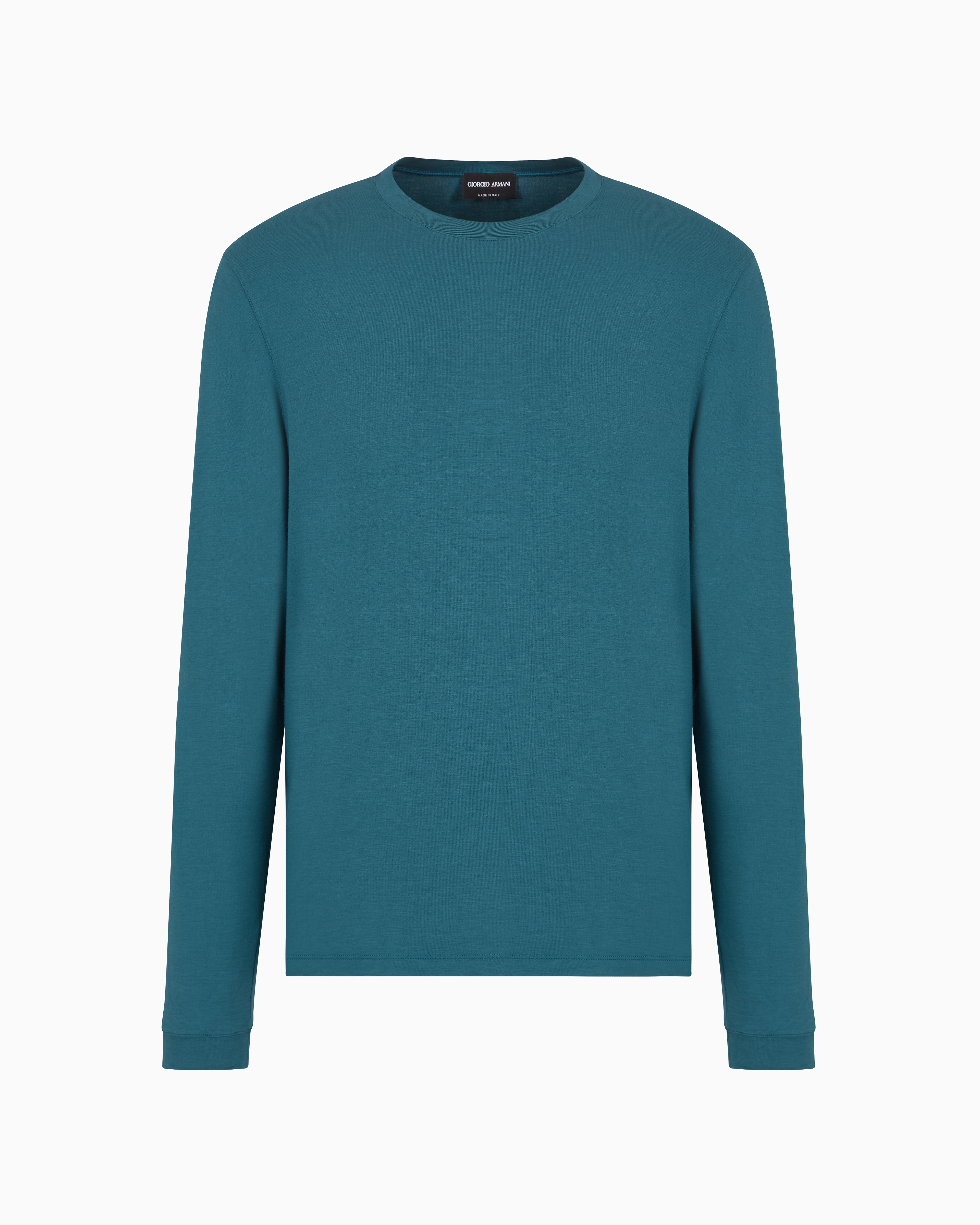 Giorgio Armani Official Store Stretch Viscose Jersey Jumper With Crew Neck And Long Sleeves In Verde Bosco