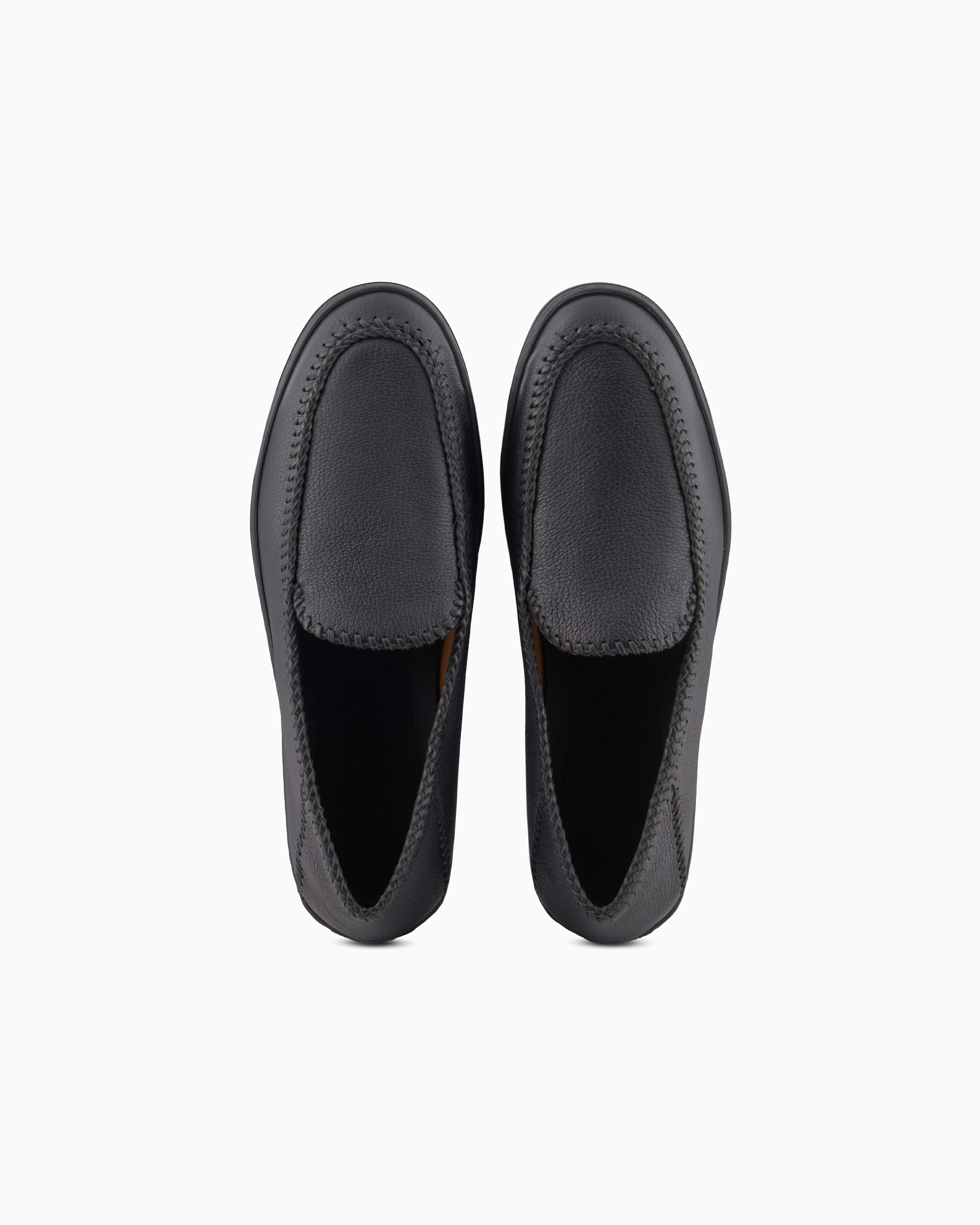 Giorgio Armani Official Store Galleria 3 Deerskin Slip-ons With Threading In Black