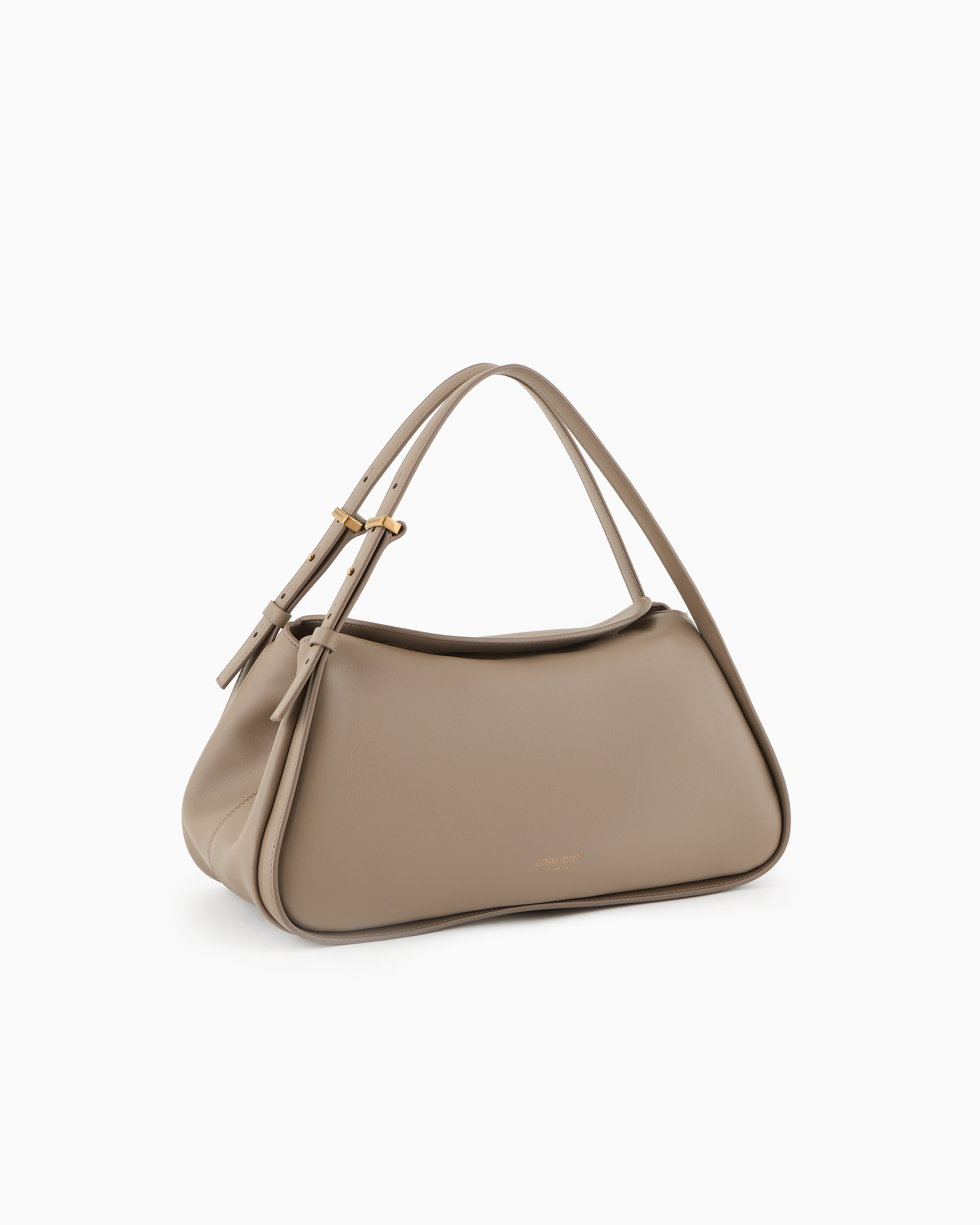 Giorgio Armani Official Store Asv Leather Handbag In Beige