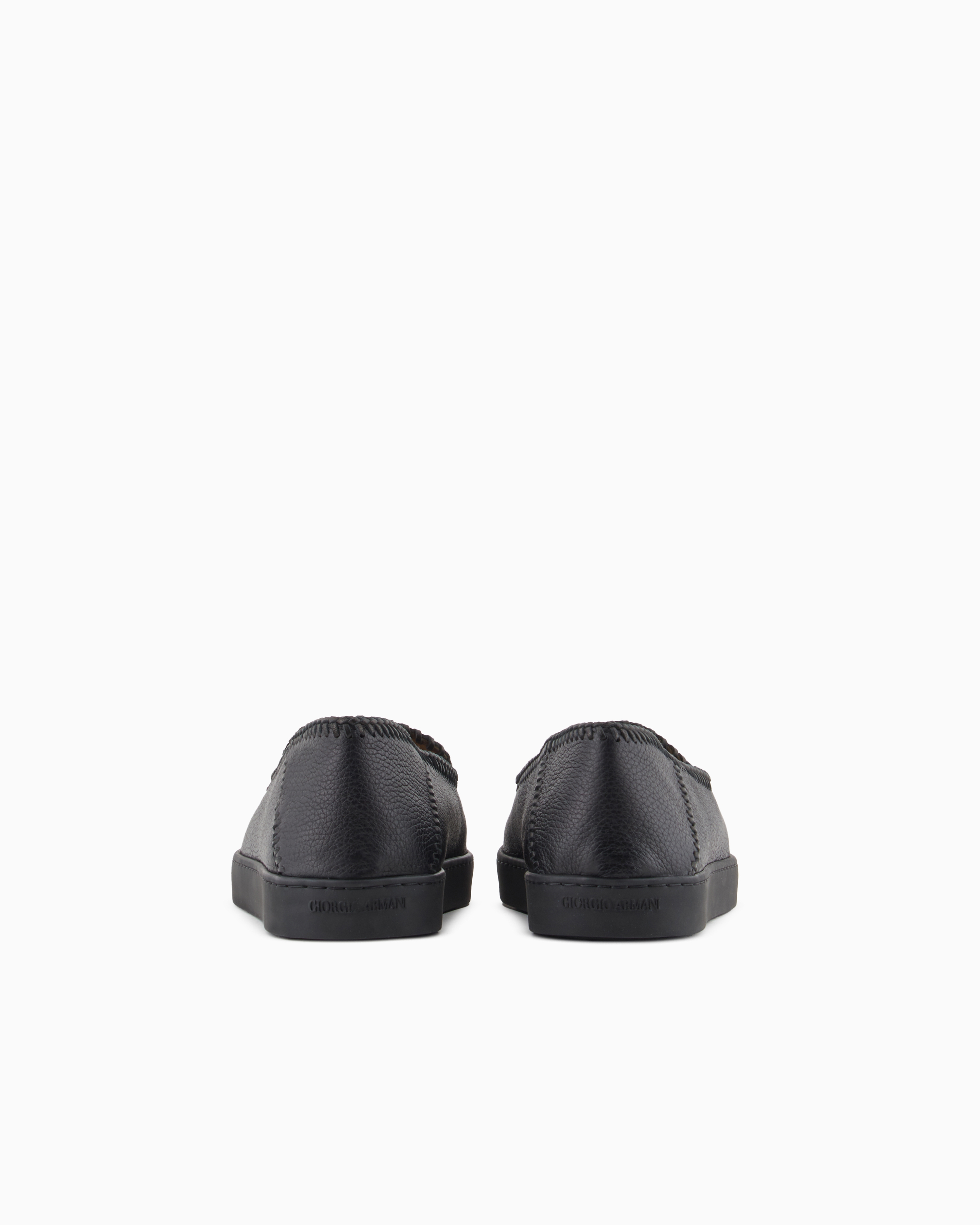 Giorgio Armani Official Store Galleria 3 Deerskin Slip-ons With Threading In Black