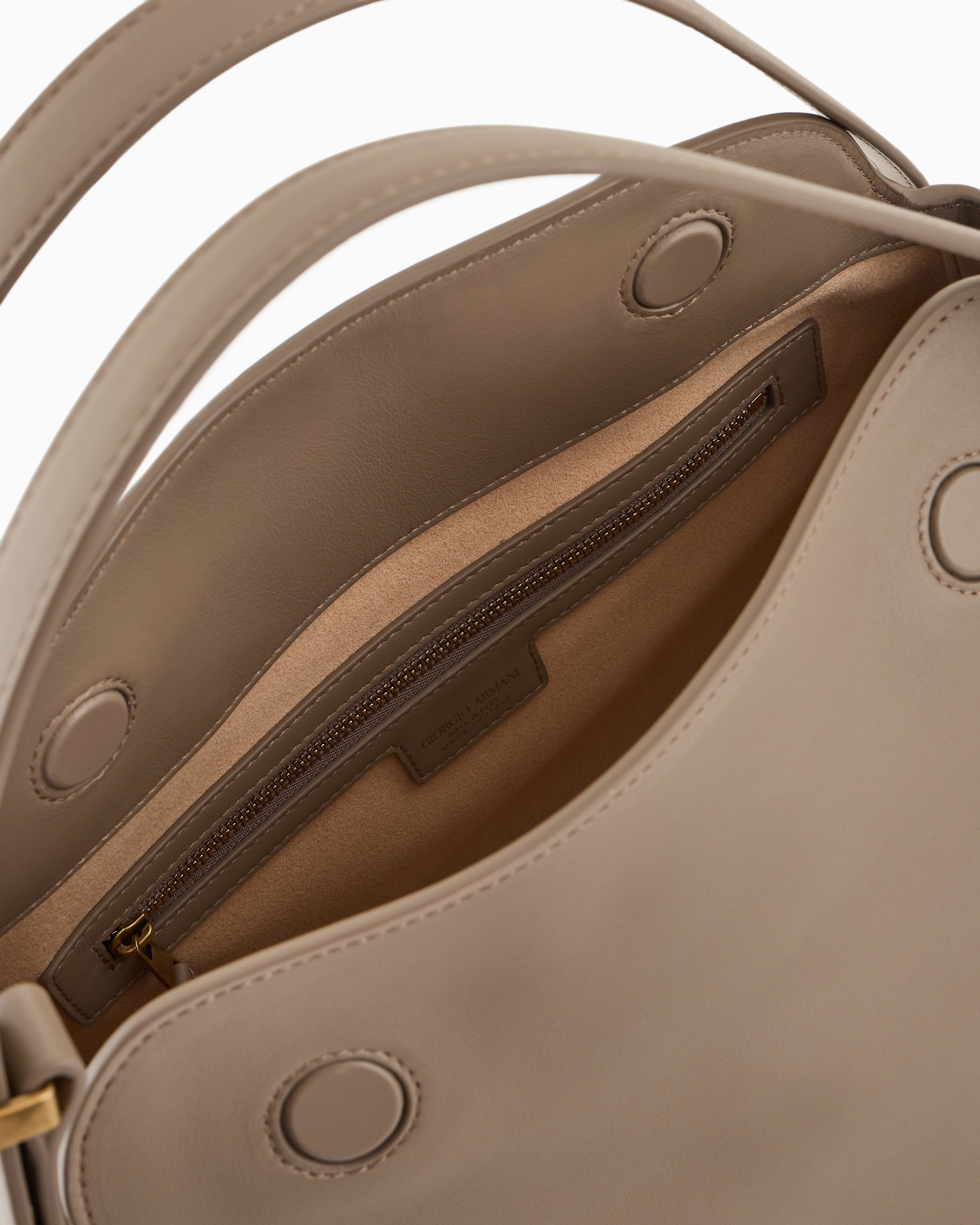 Giorgio Armani Official Store Asv Leather Handbag In Beige