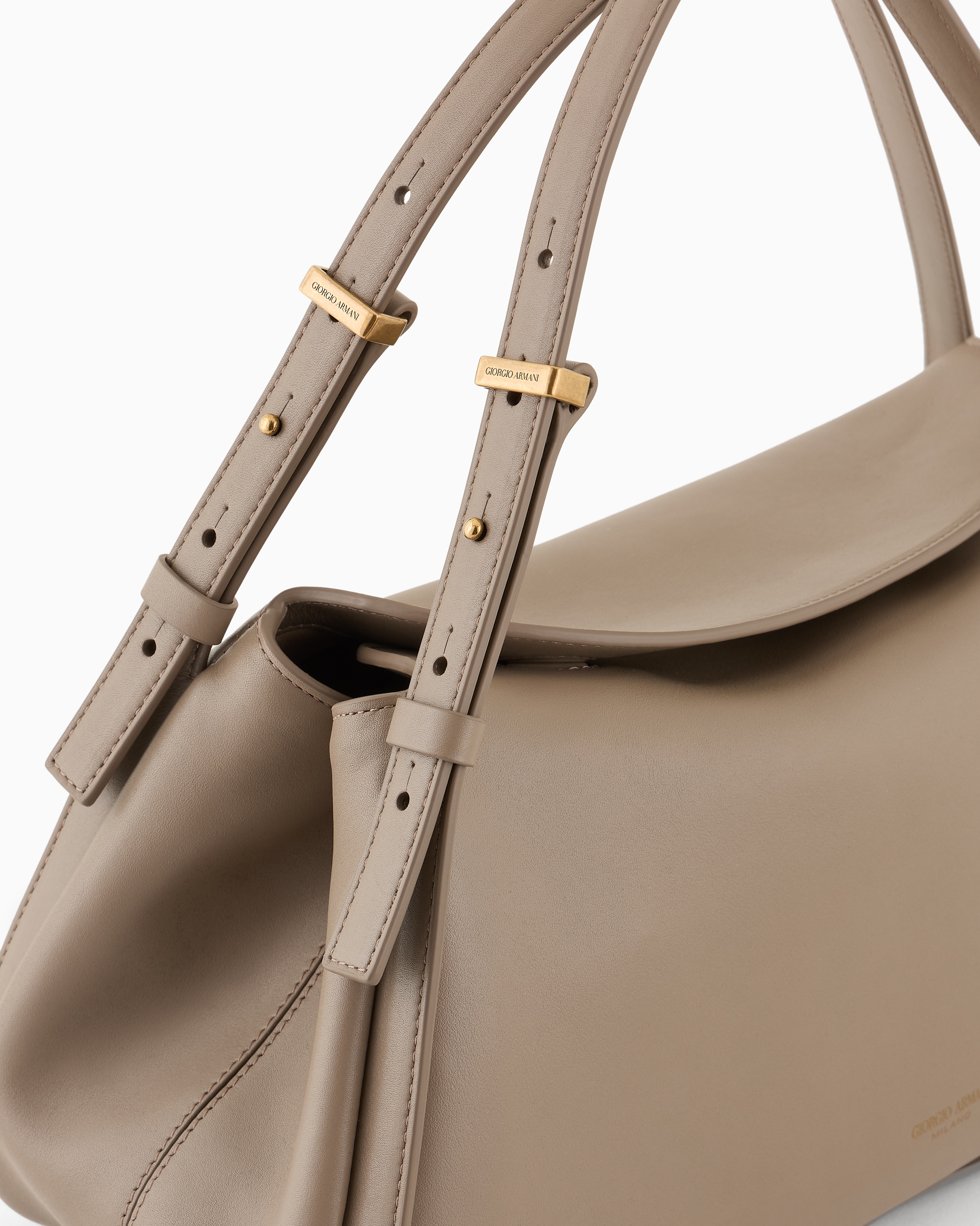 Giorgio Armani Official Store Asv Leather Handbag In Beige