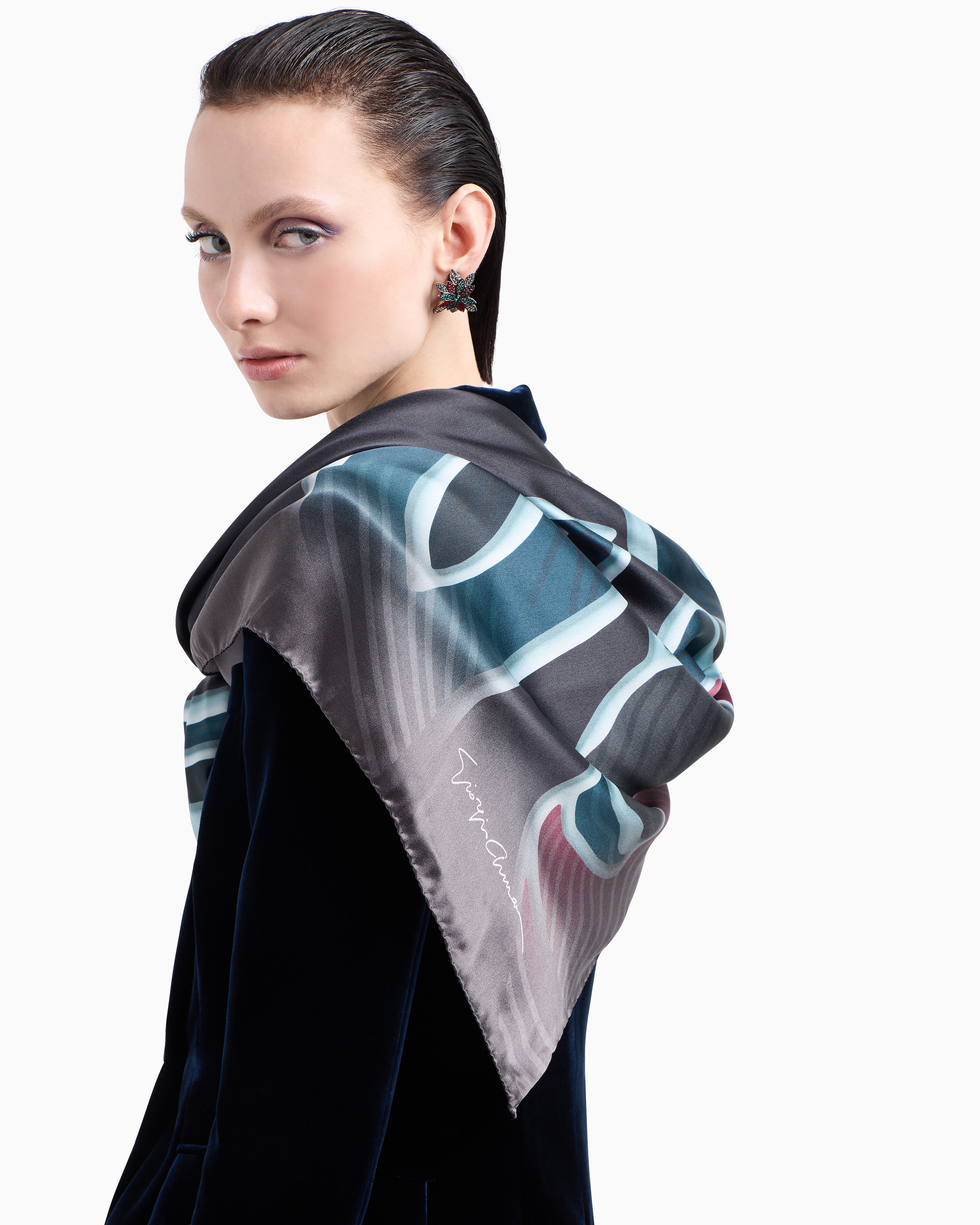 Shop Giorgio Armani Printed Silk Stole In Black