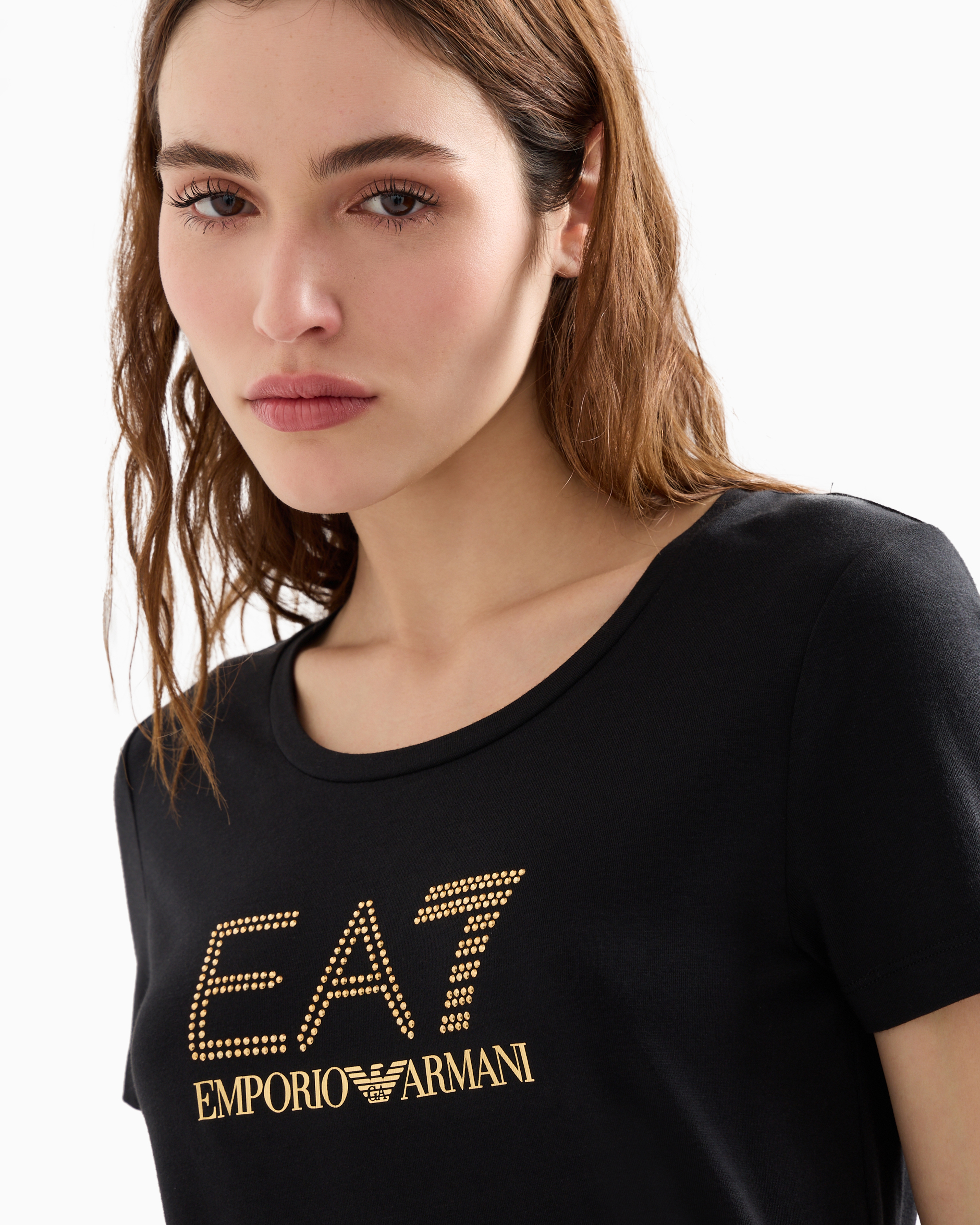 Ea7 Evolution Stretch Cotton And Modal Blend T-shirt With Oversized Logo In Black