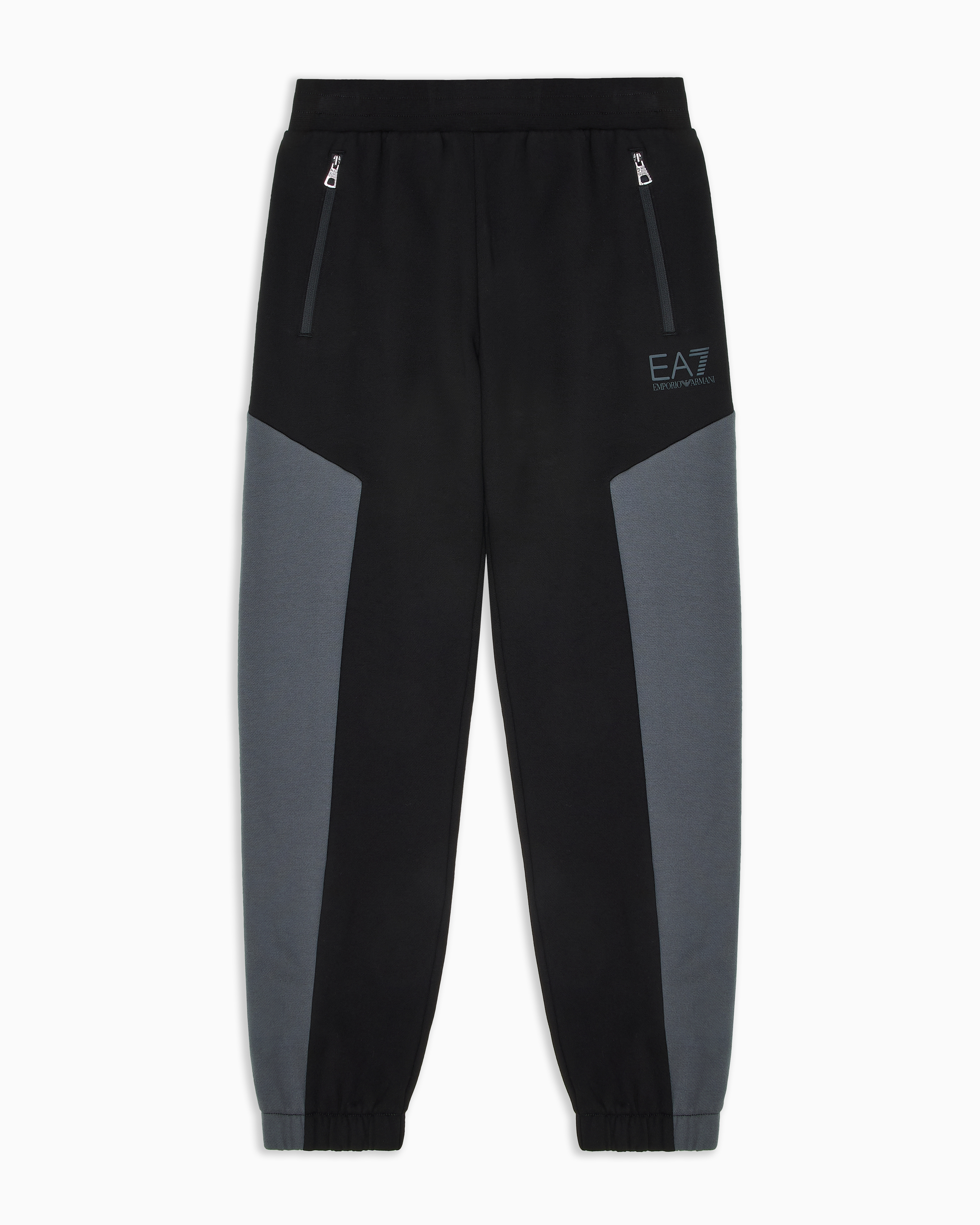 Ea7 Athletic Colour Block Boy Cotton-blend Joggers In Black