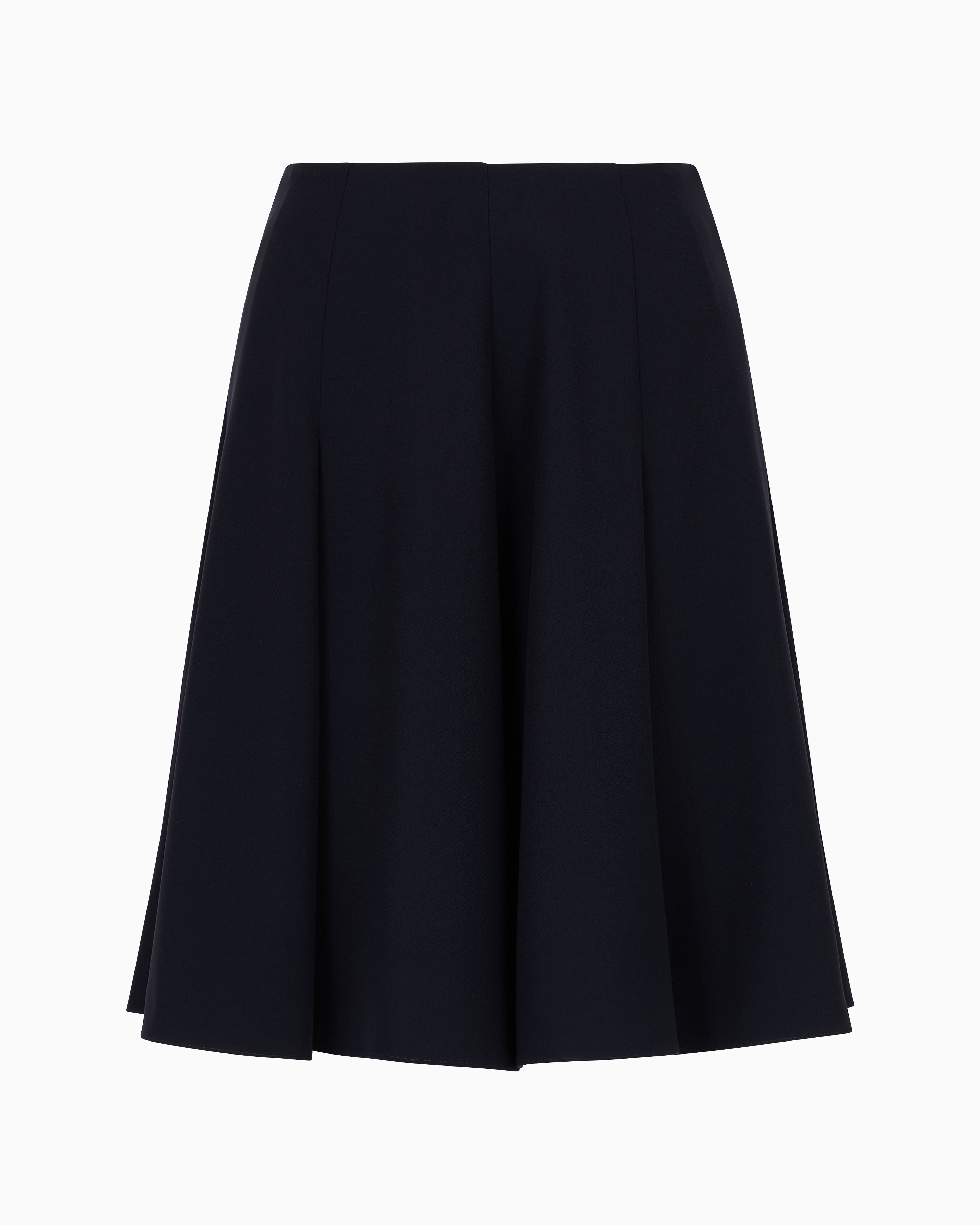 Emporio Armani Official Store Technical-cady Pleated Skirt In Blue