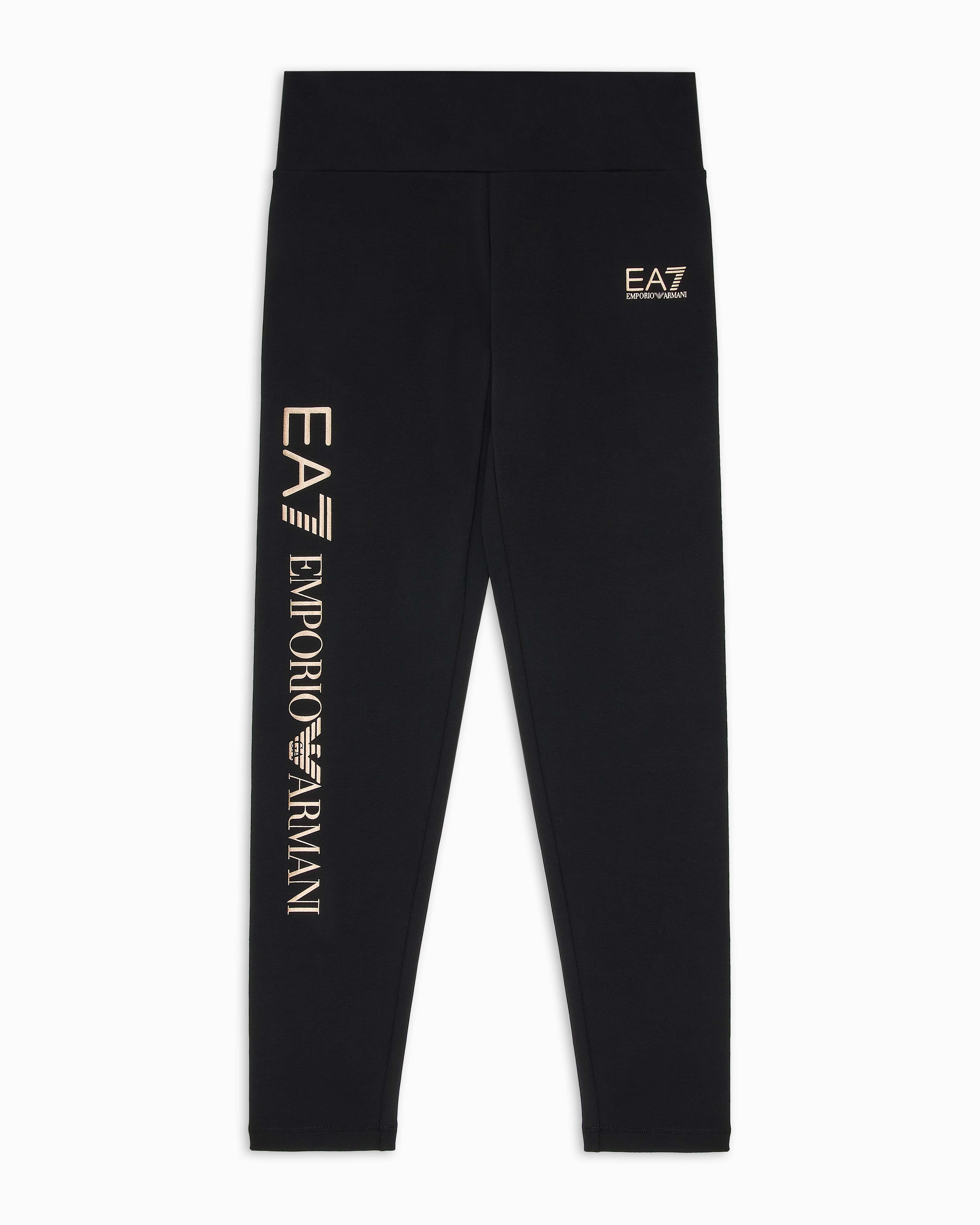 Ea7 Kids' Official Store Shiny Girl Stretch-cotton Leggings In Black Logo