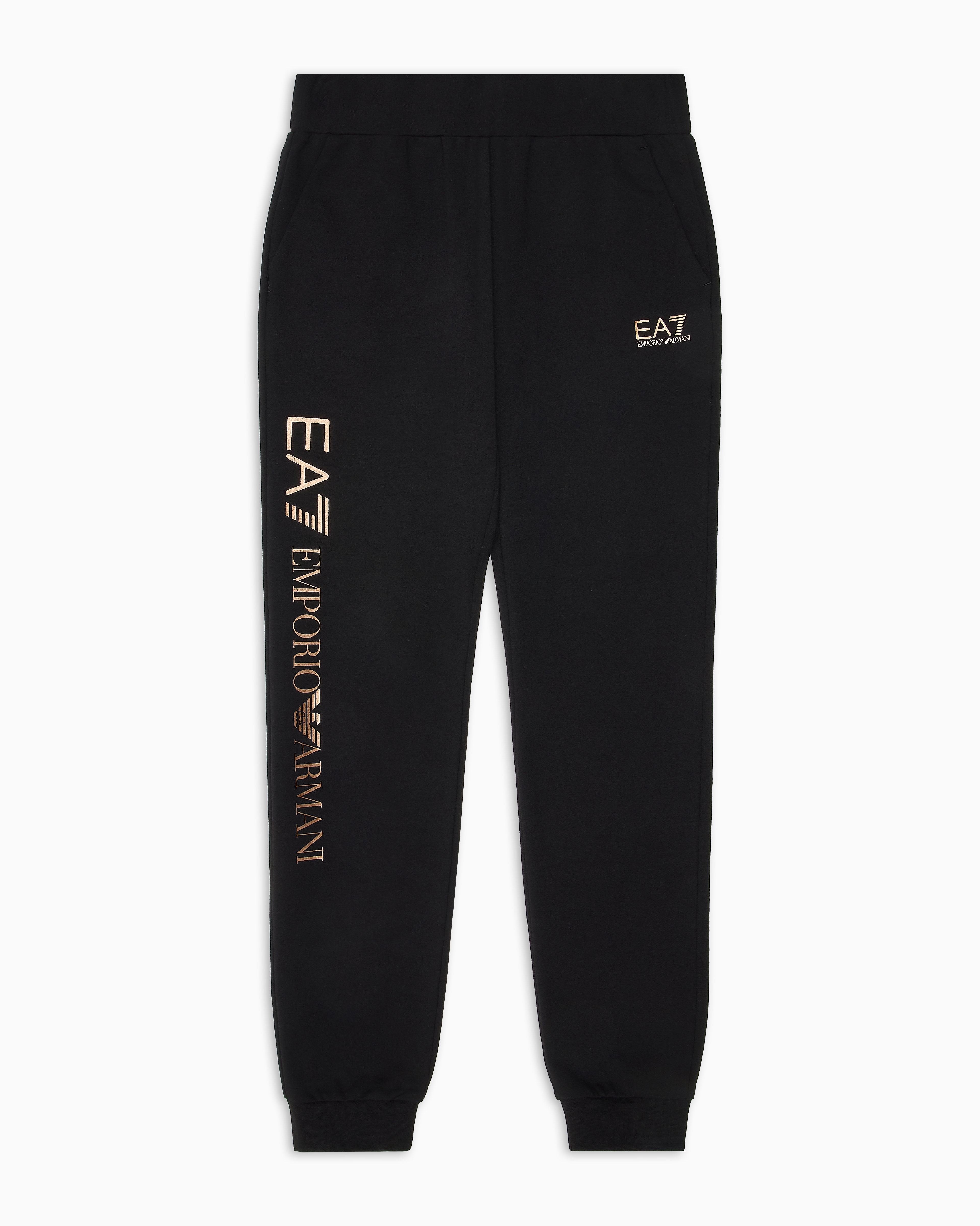 Ea7 Kids' Official Store Shiny Girl Stretch-cotton Joggers In Black