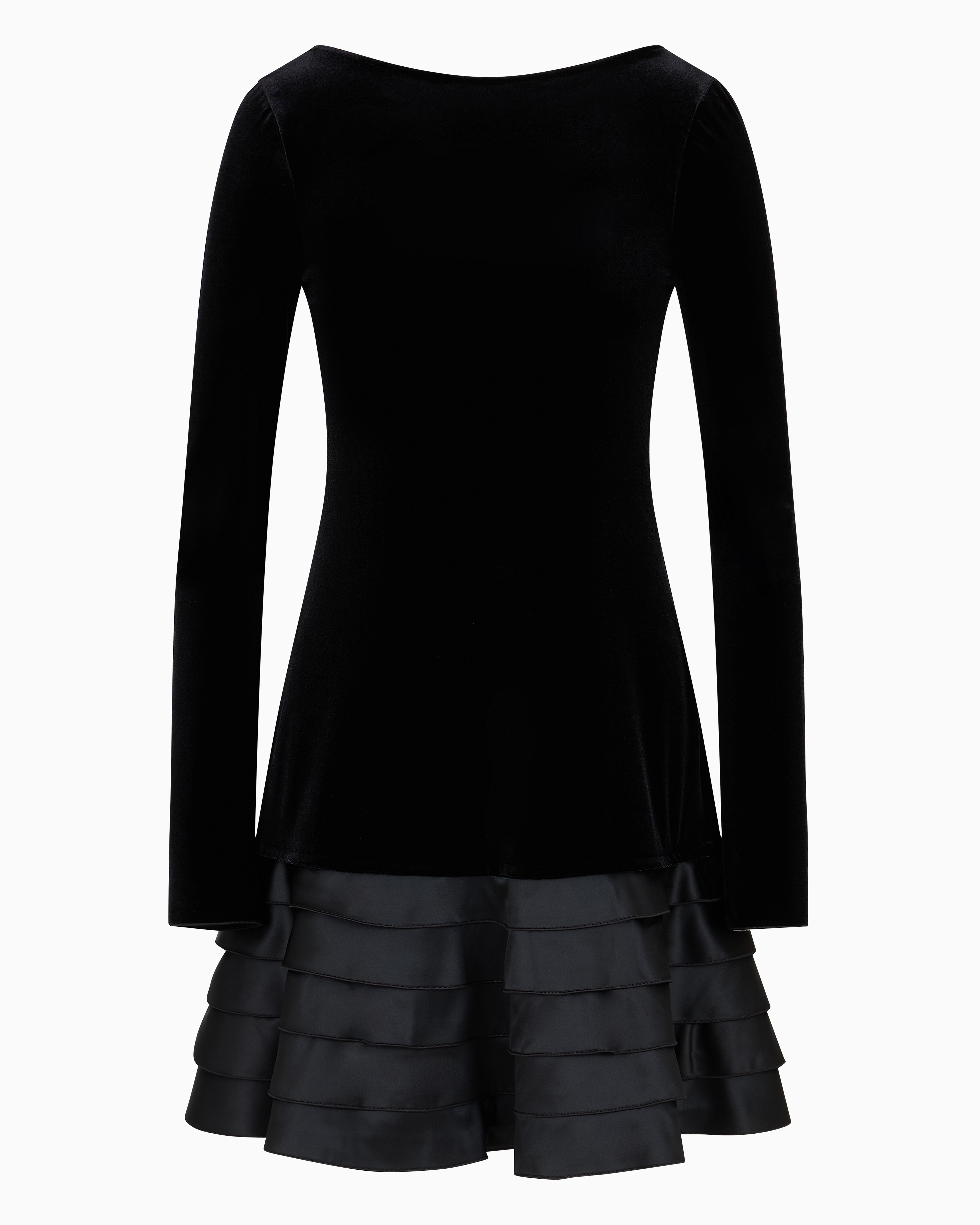 Emporio Armani Official Store Robe En Jersey Chenille Avec Volants En Satin Capsule Moon In Black