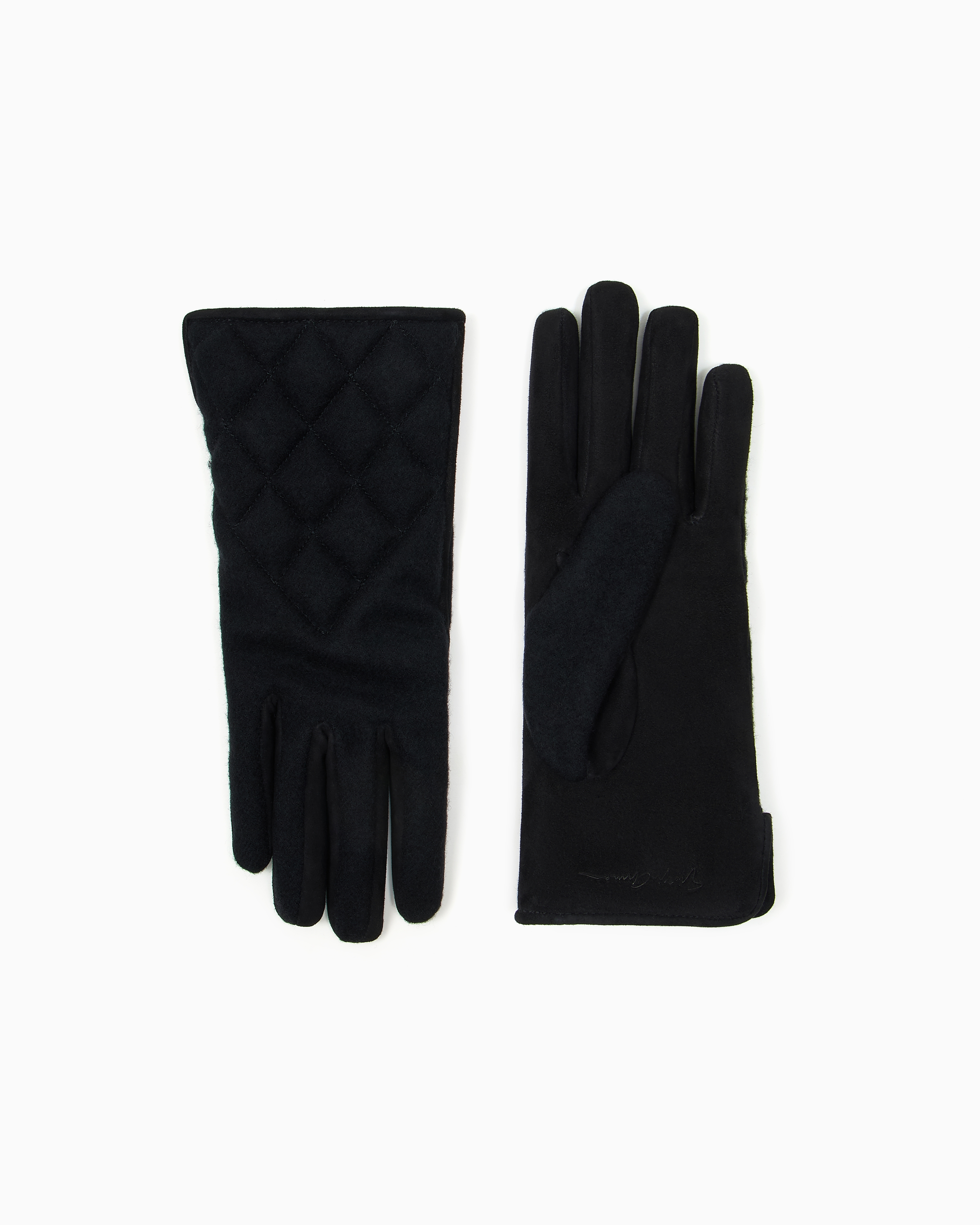 Giorgio Armani Official Store Suede And Wool Gloves In Black