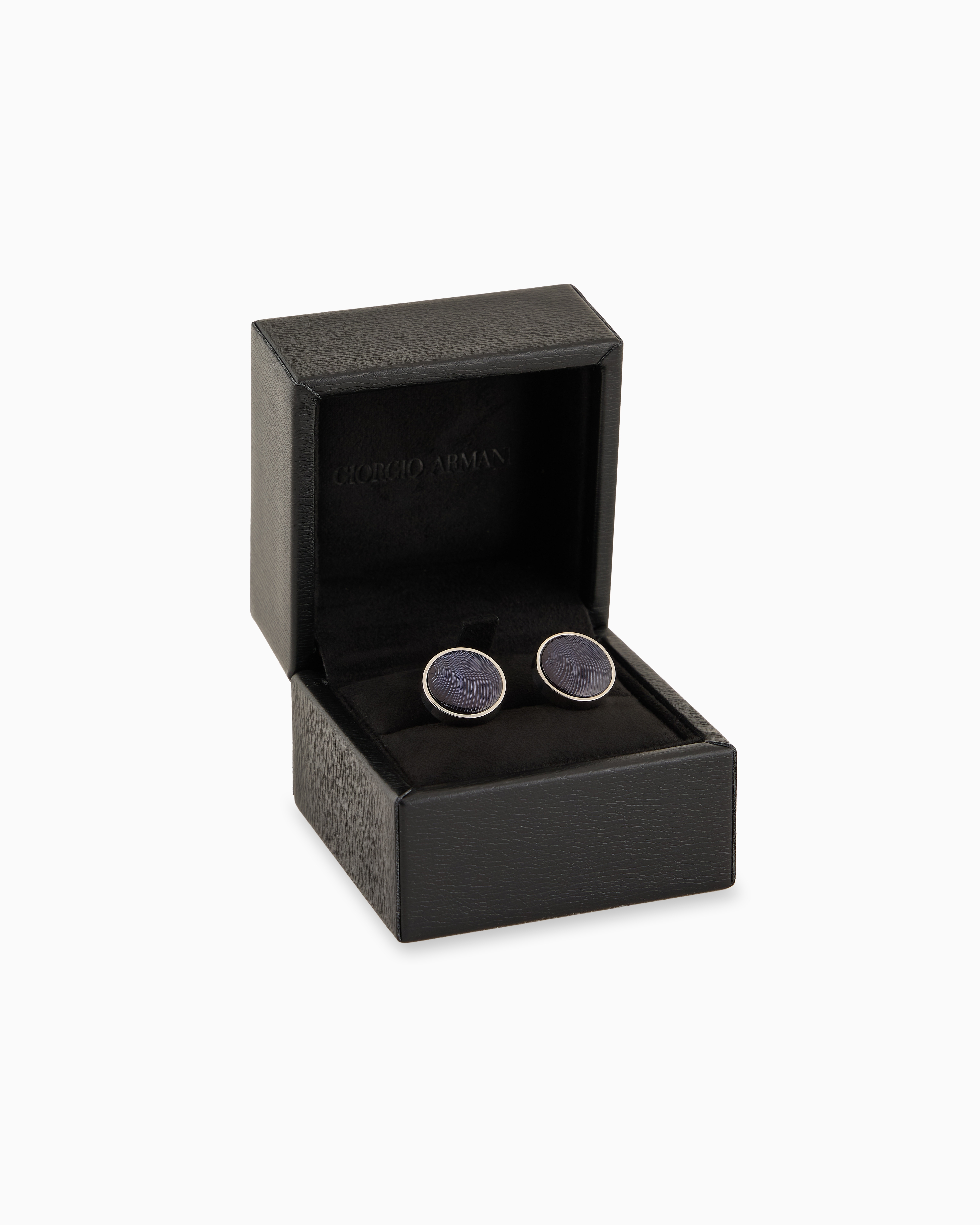 GIORGIO ARMANI STERLING SILVER AND MOTHER OF PEARL ROUND CUFFLINKS 