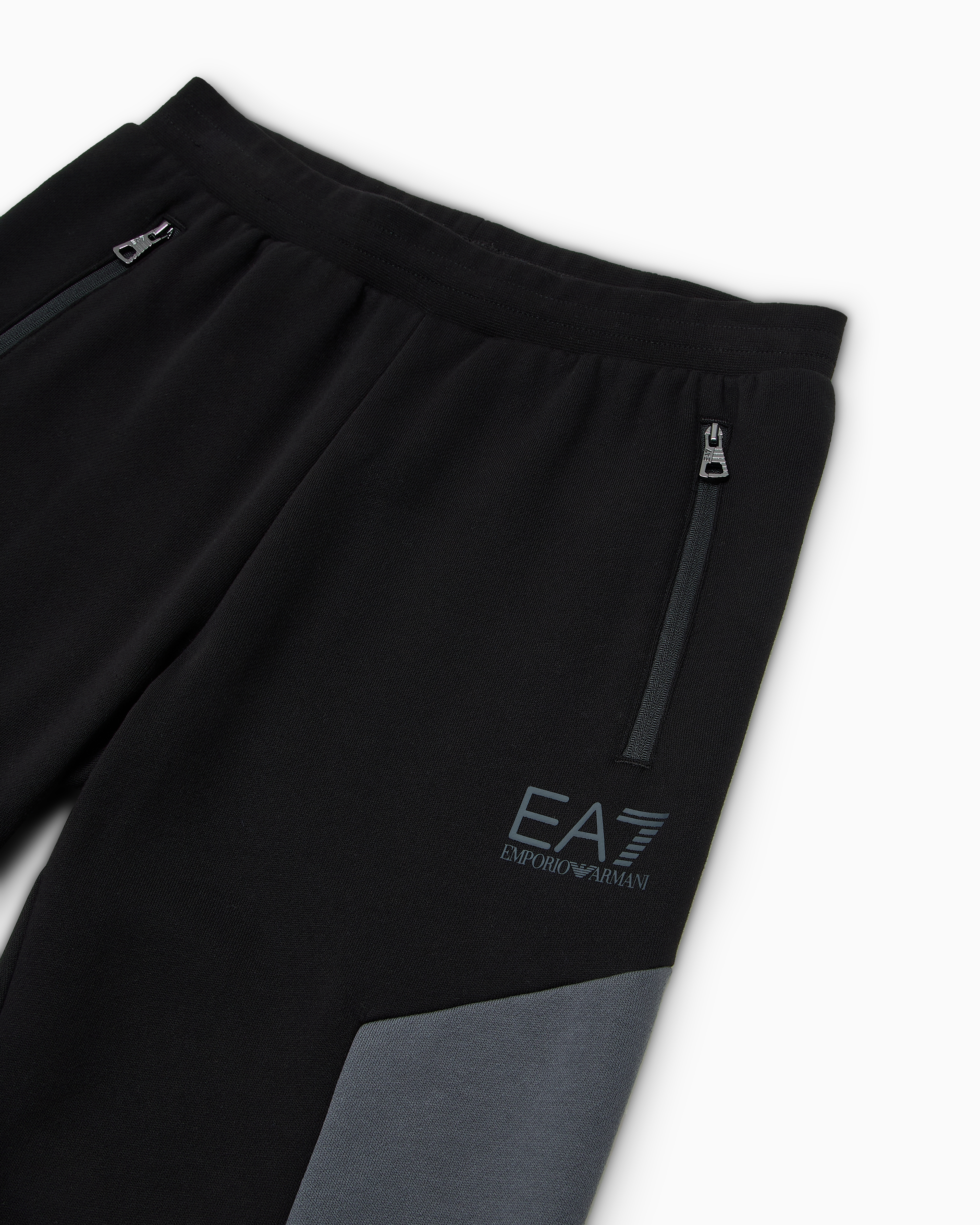 Ea7 Athletic Colour Block Boy Cotton-blend Joggers In Black