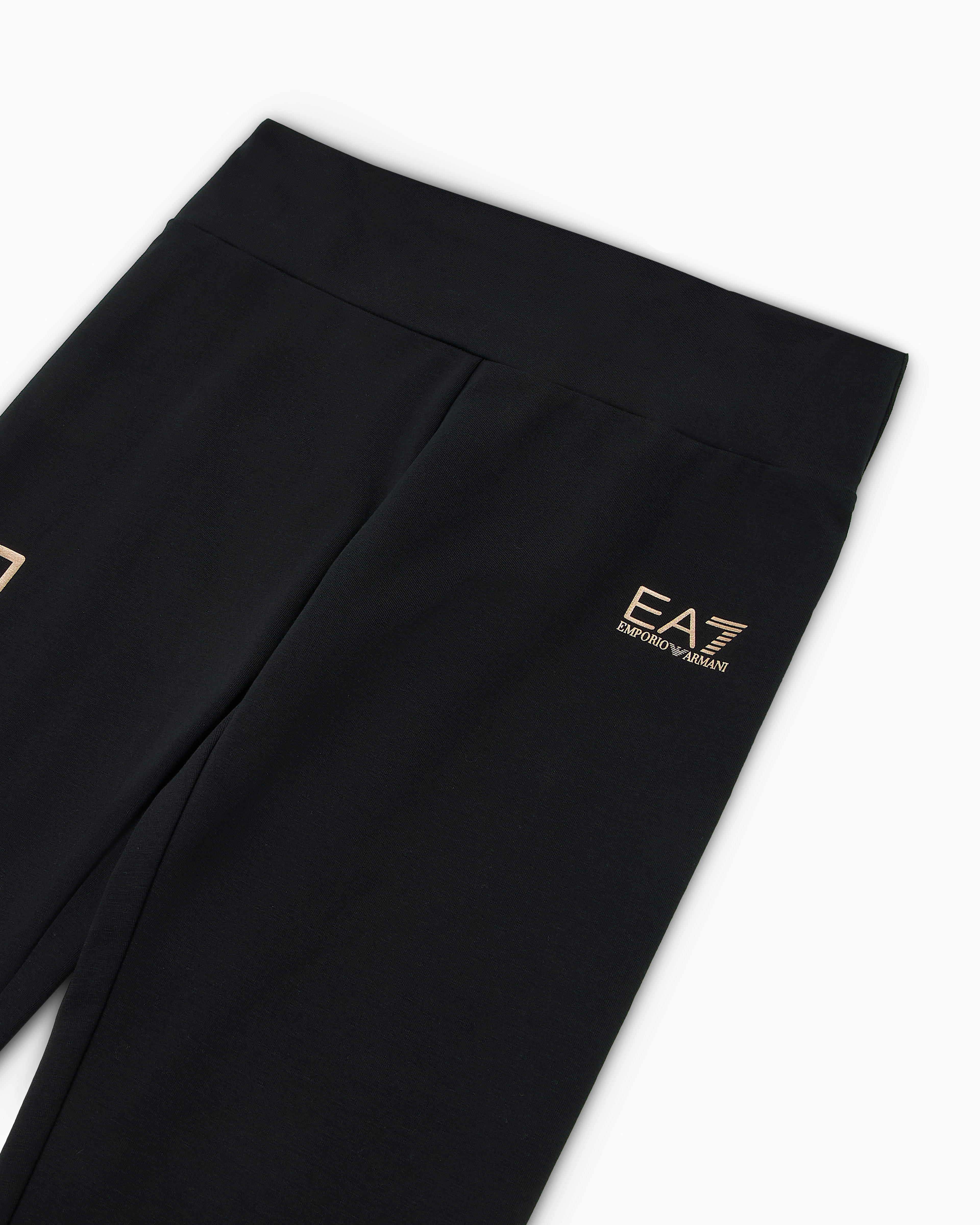 Ea7 Official Store Shiny Girl Stretch-cotton Leggings In Black Logo